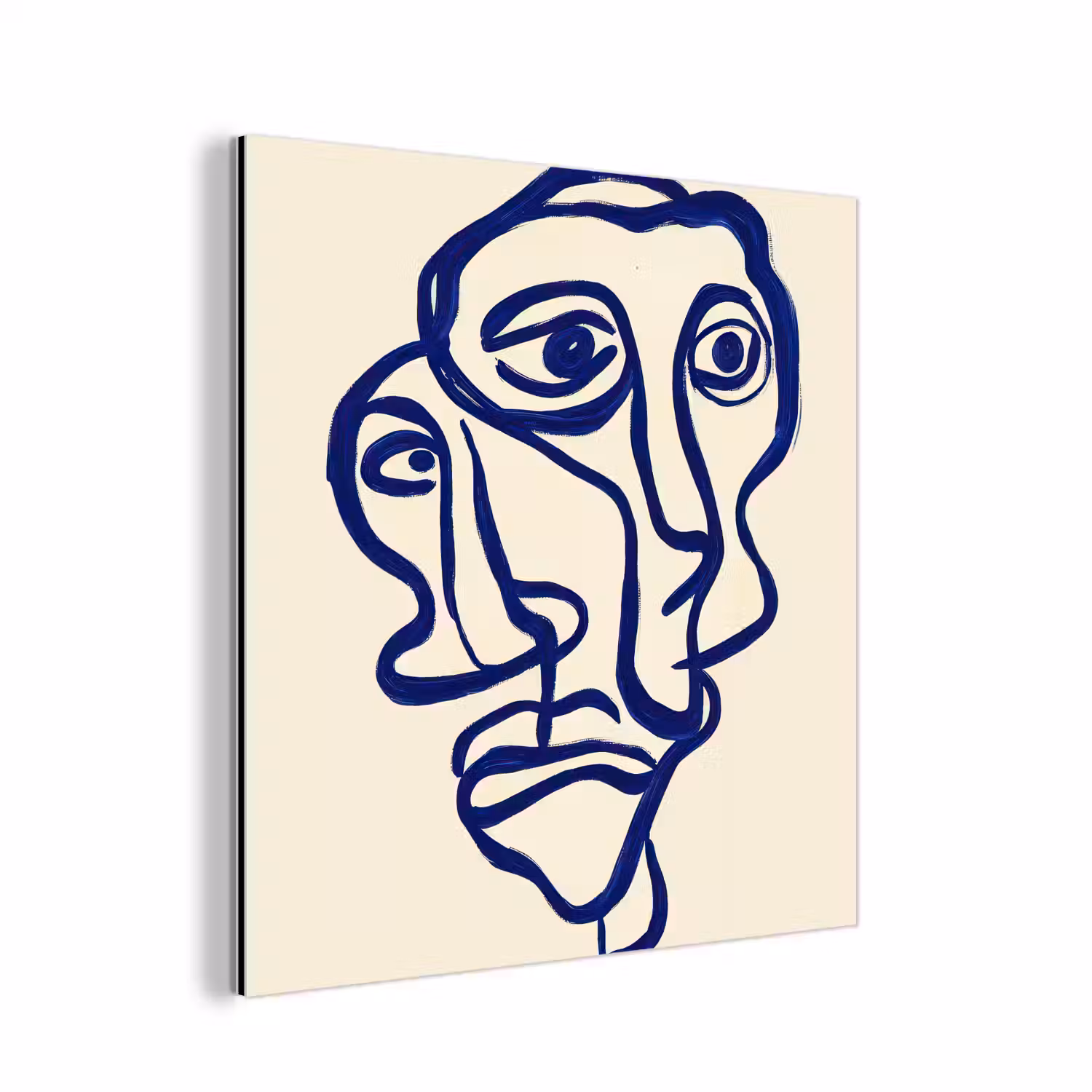 Lijntekening - Overlappende gezichten - Donkerblauw aluminium wit klein -3d