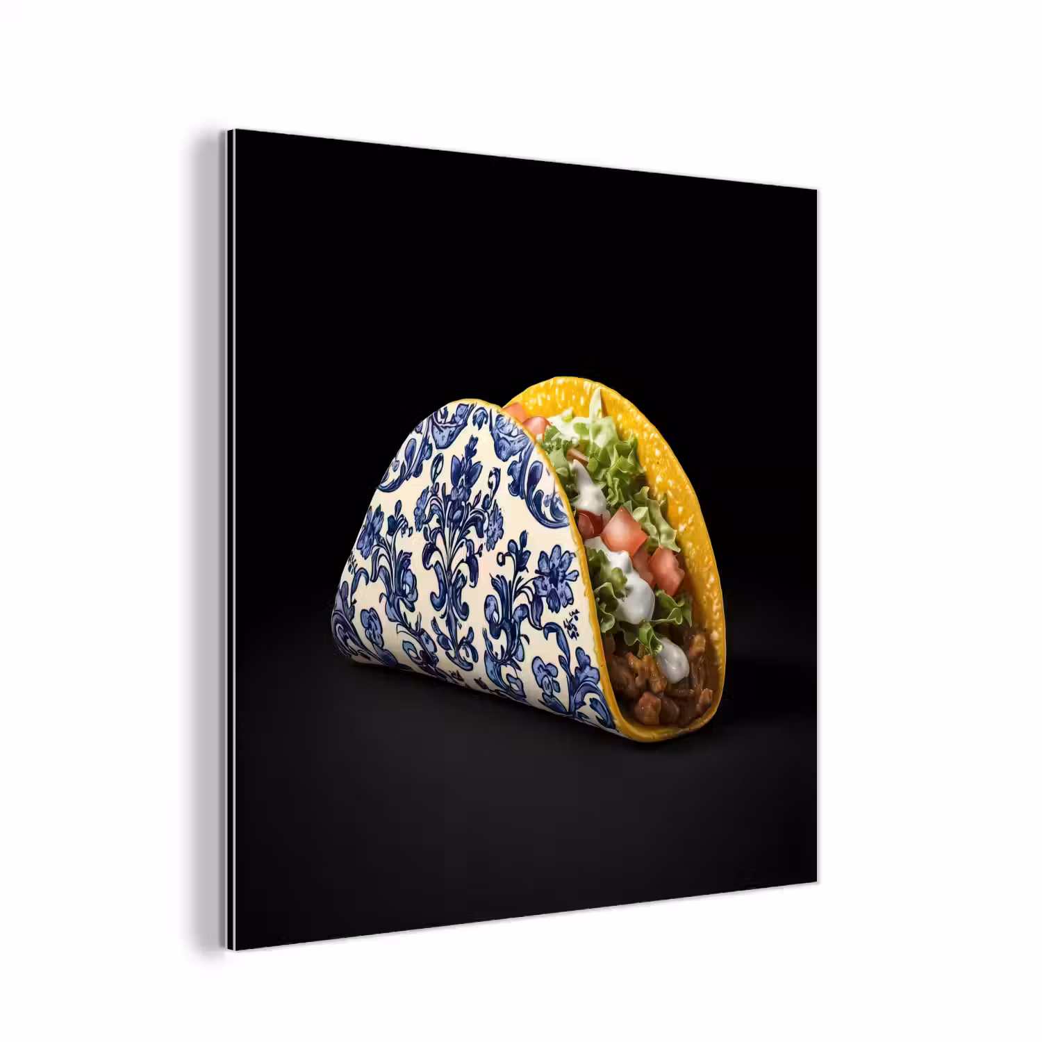 Taco - Vlees - Salade - Delftsblauw - Motief aluminium wit klein -3d