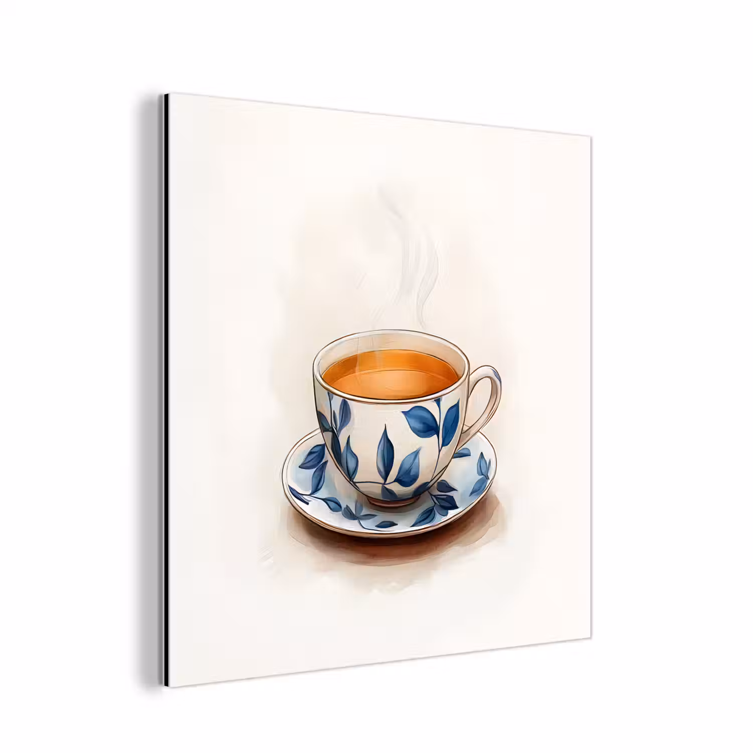 Theekop - Bladeren - Blauw aluminium wit klein -3d