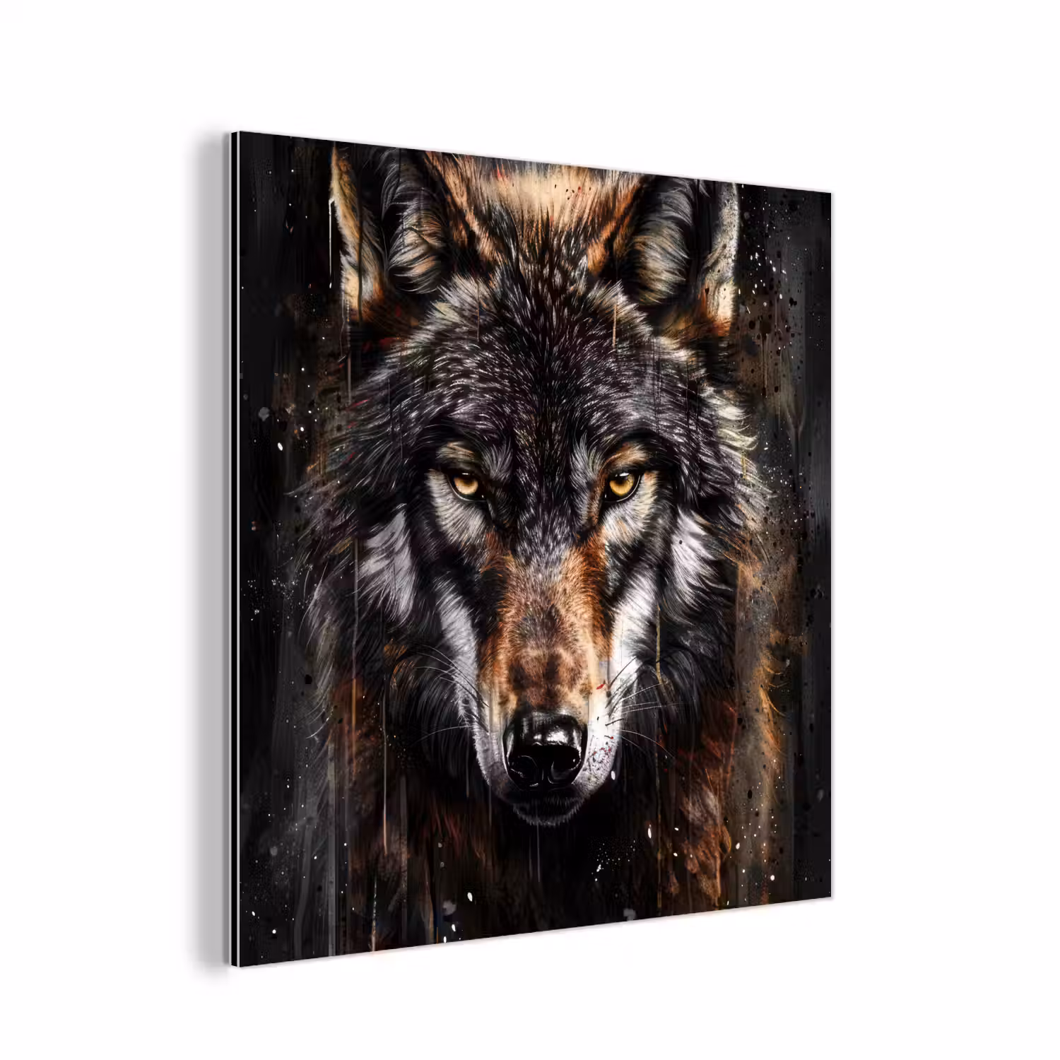 Dieren - Wolf - Portret - Zwart - Bruin aluminium wit klein -3d