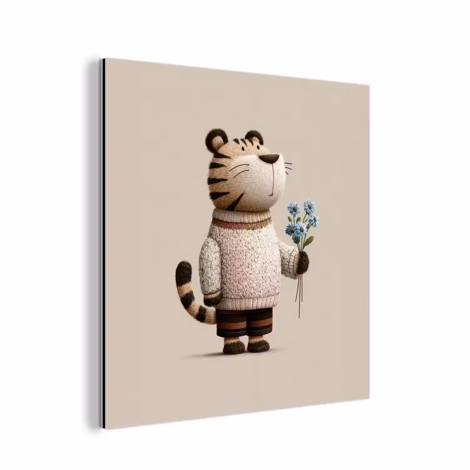 Tijger - Blauwe bloemen - Rustig aluminium wit klein -3d