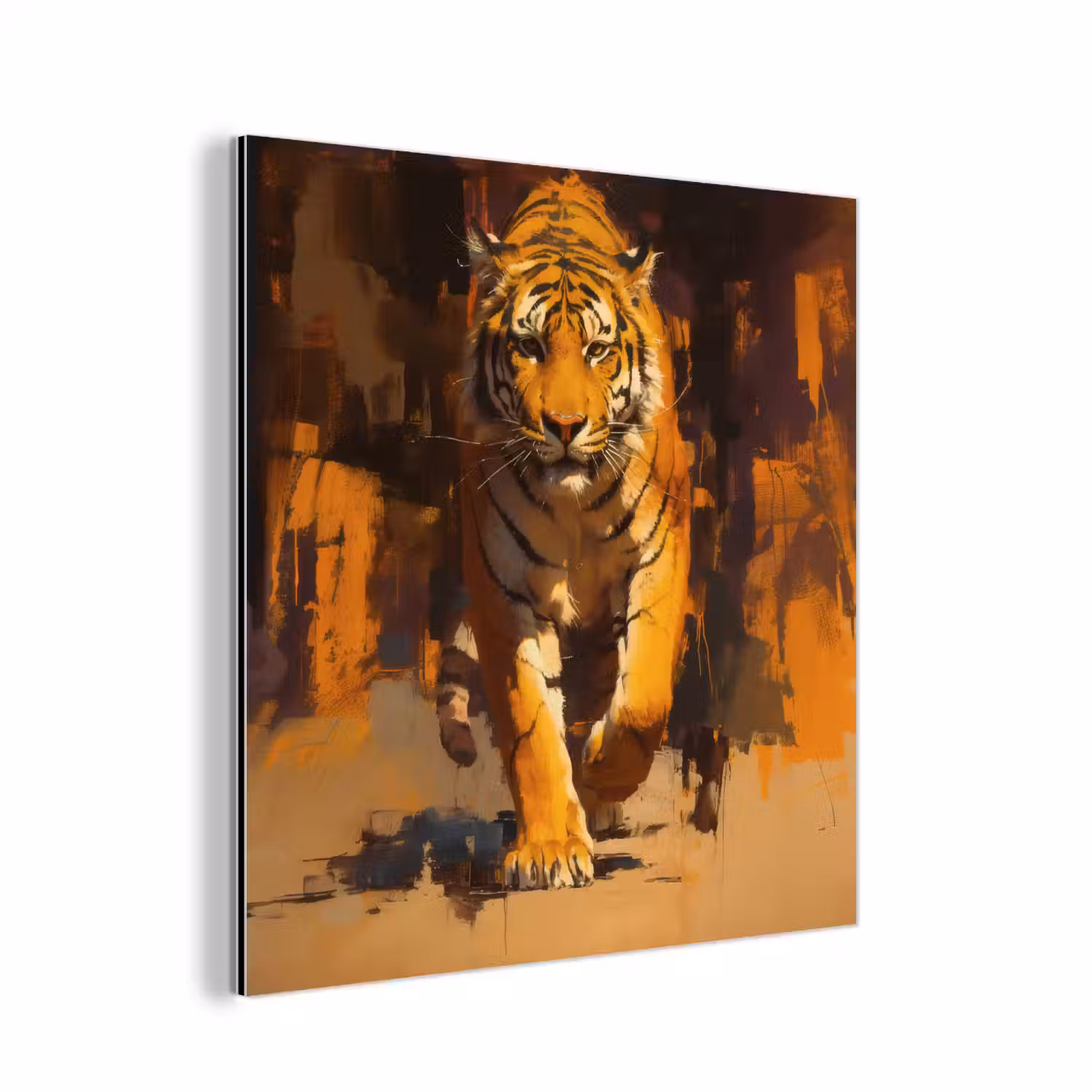 Tijger - Geschilderd - Oranje - Penseelstreken aluminium wit klein -3d