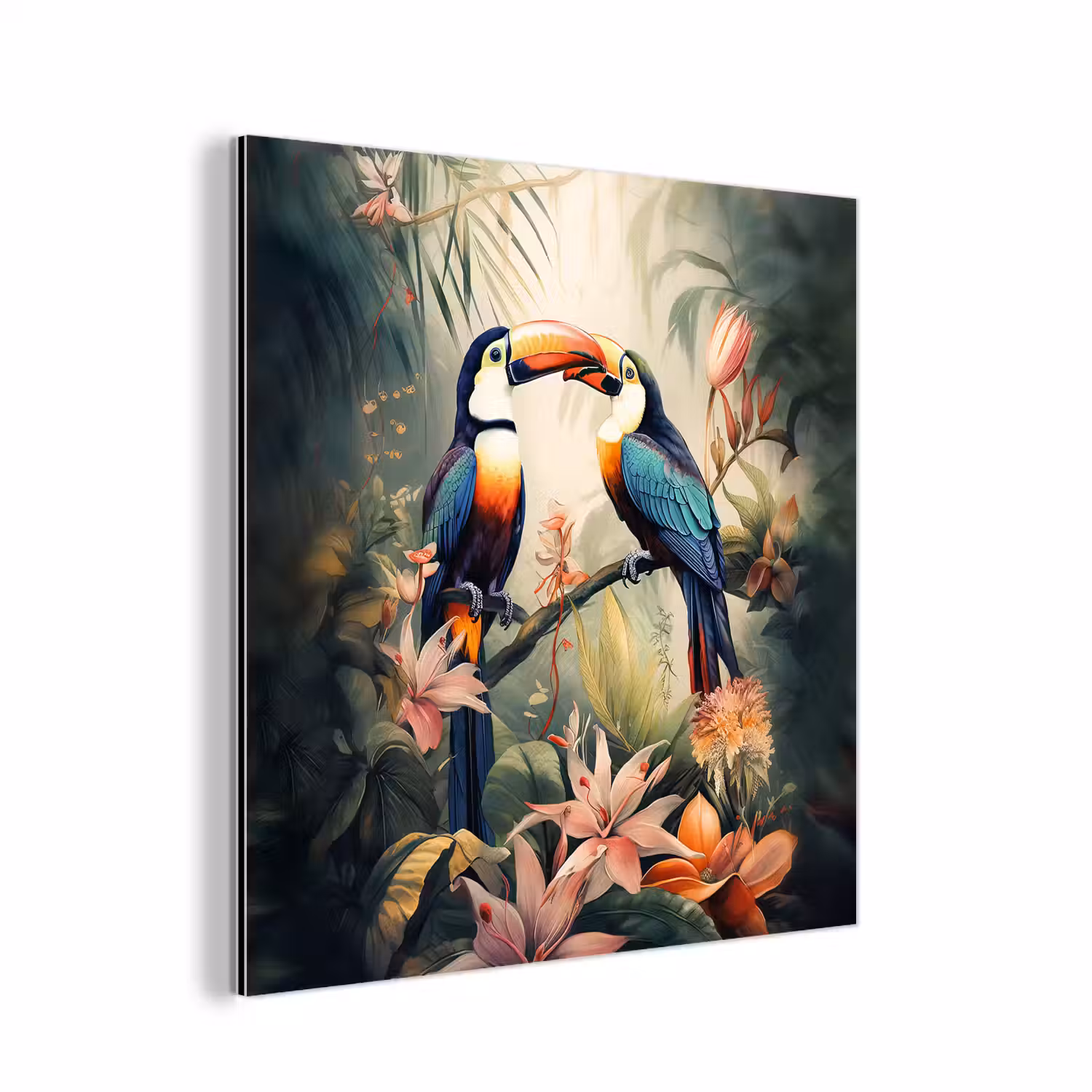 Toekan - Vogels - Bloemen - Natuur - Jungle aluminium wit klein -3d