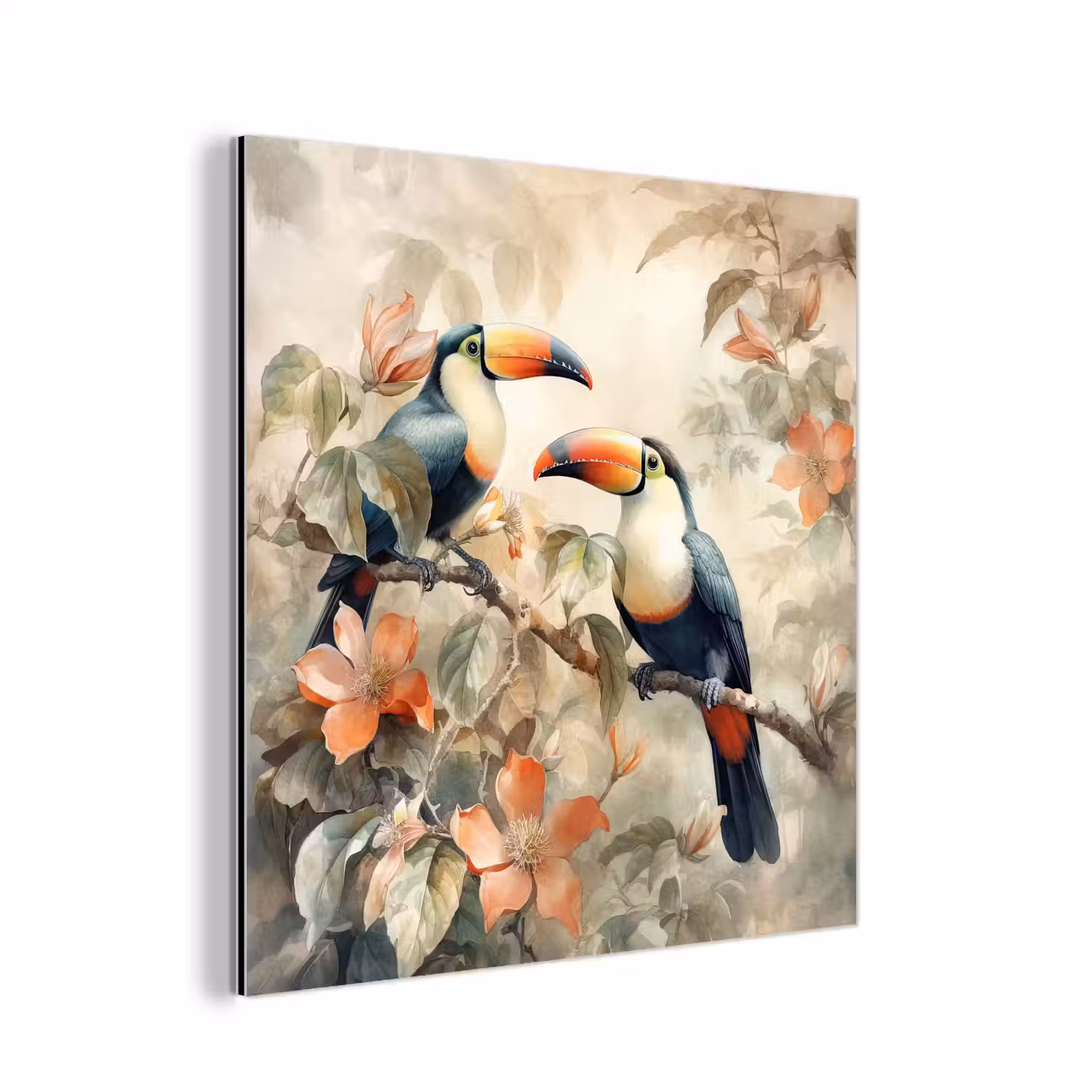 Toekan - Vogels - Bloemen - Tak aluminium wit klein -3d