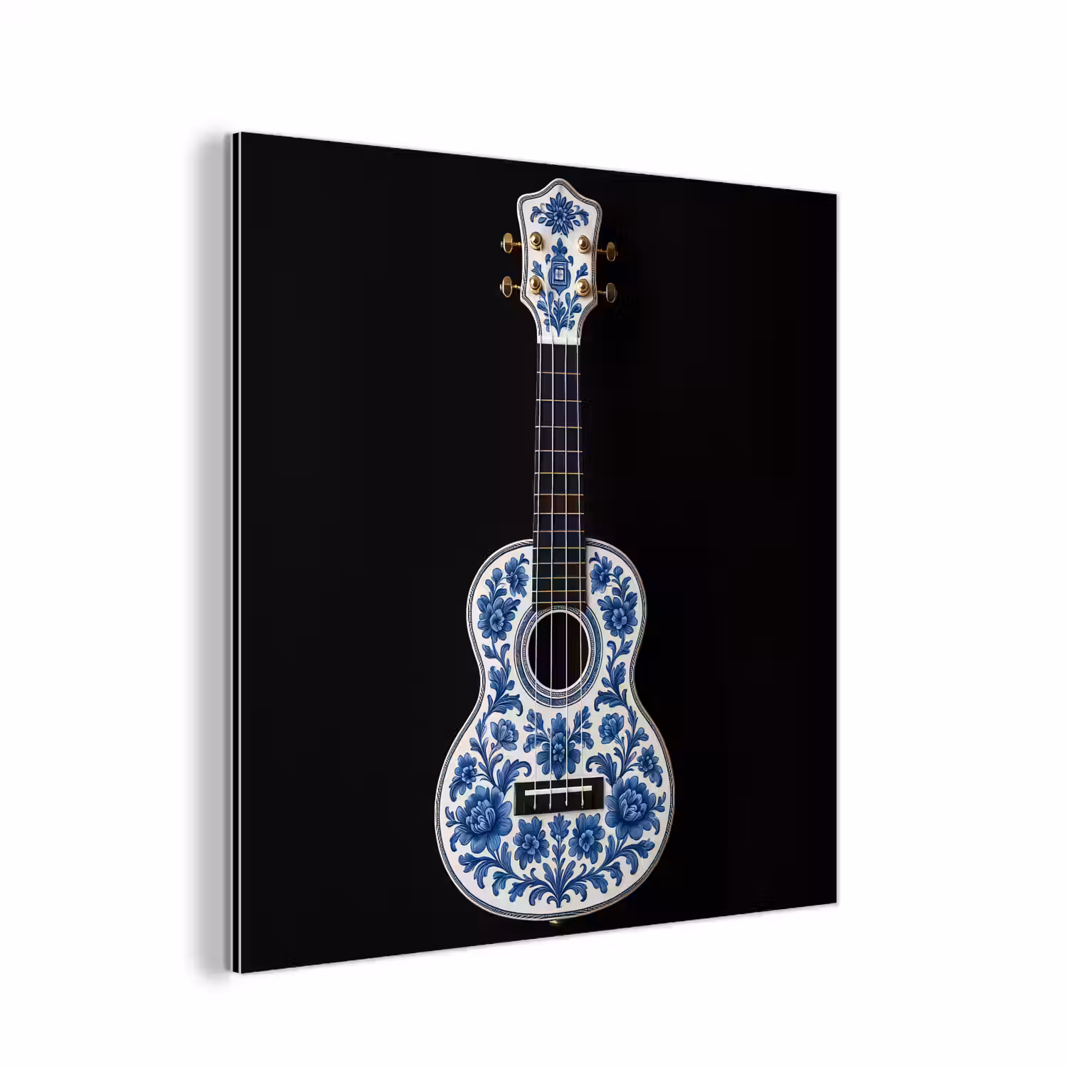 Ukelele - Delfts - Blauw - Muziek aluminium wit klein -3d