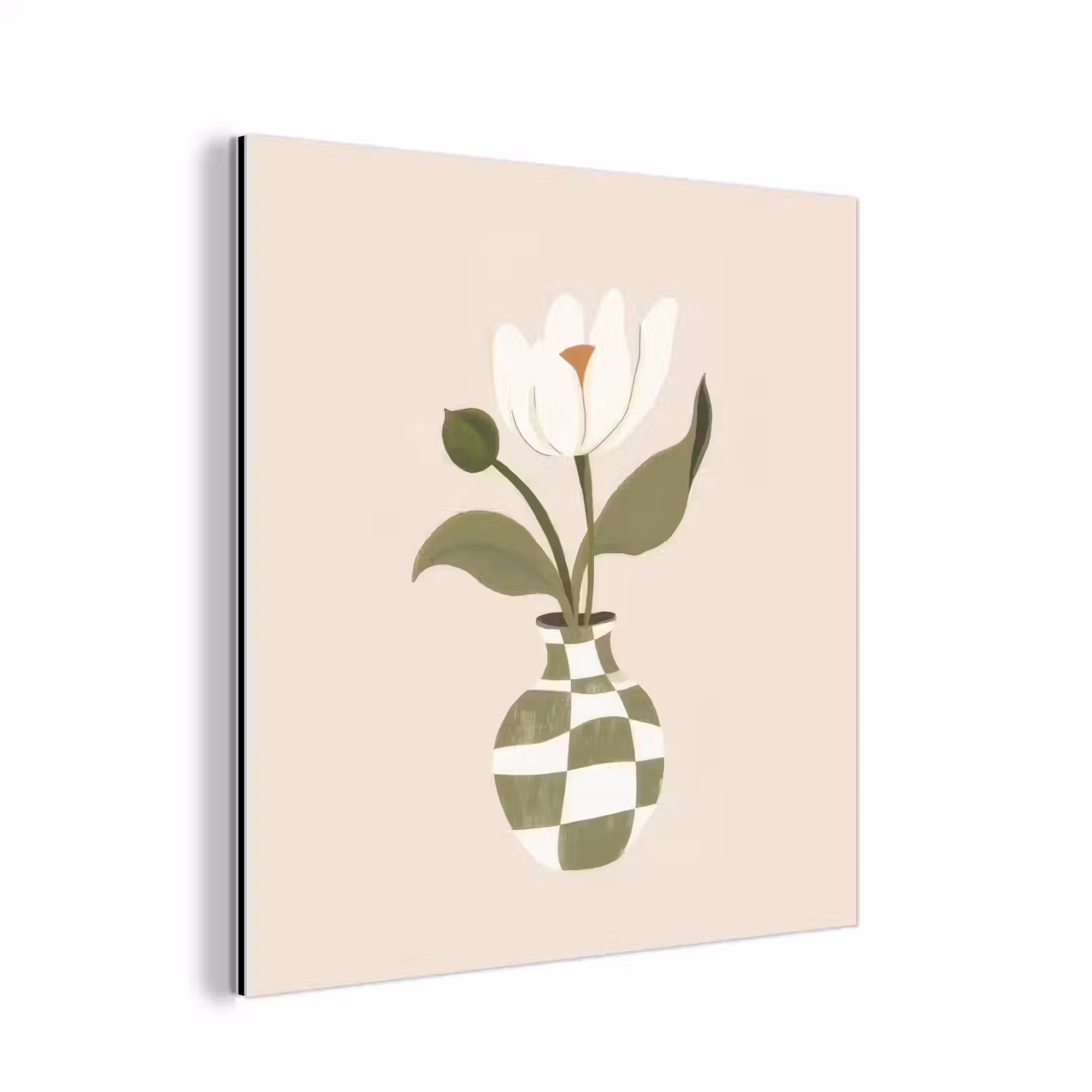 Vaas - Geruit - Bloem - Groen aluminium wit klein -3d