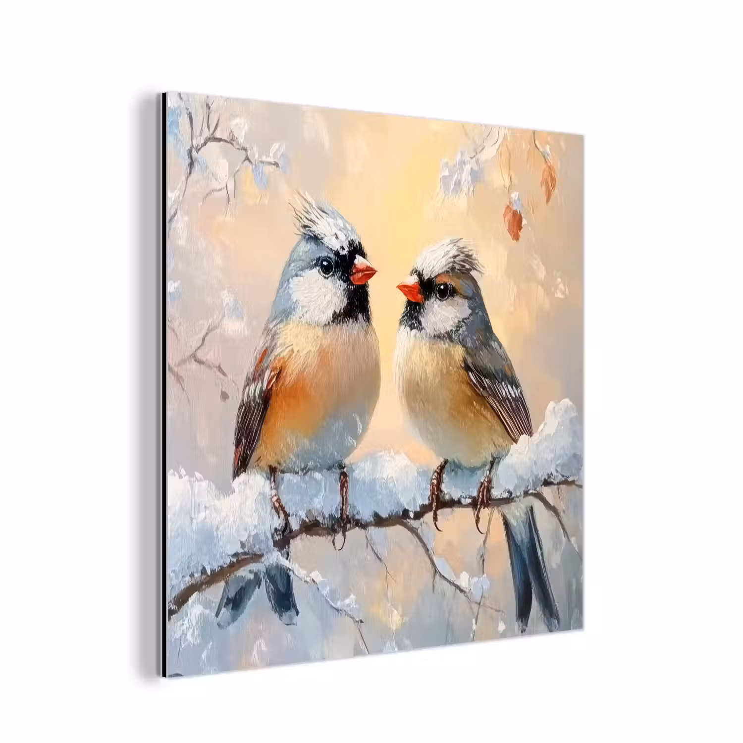 Vogels - Tak - Winter - Sneeuw aluminium wit klein -3d