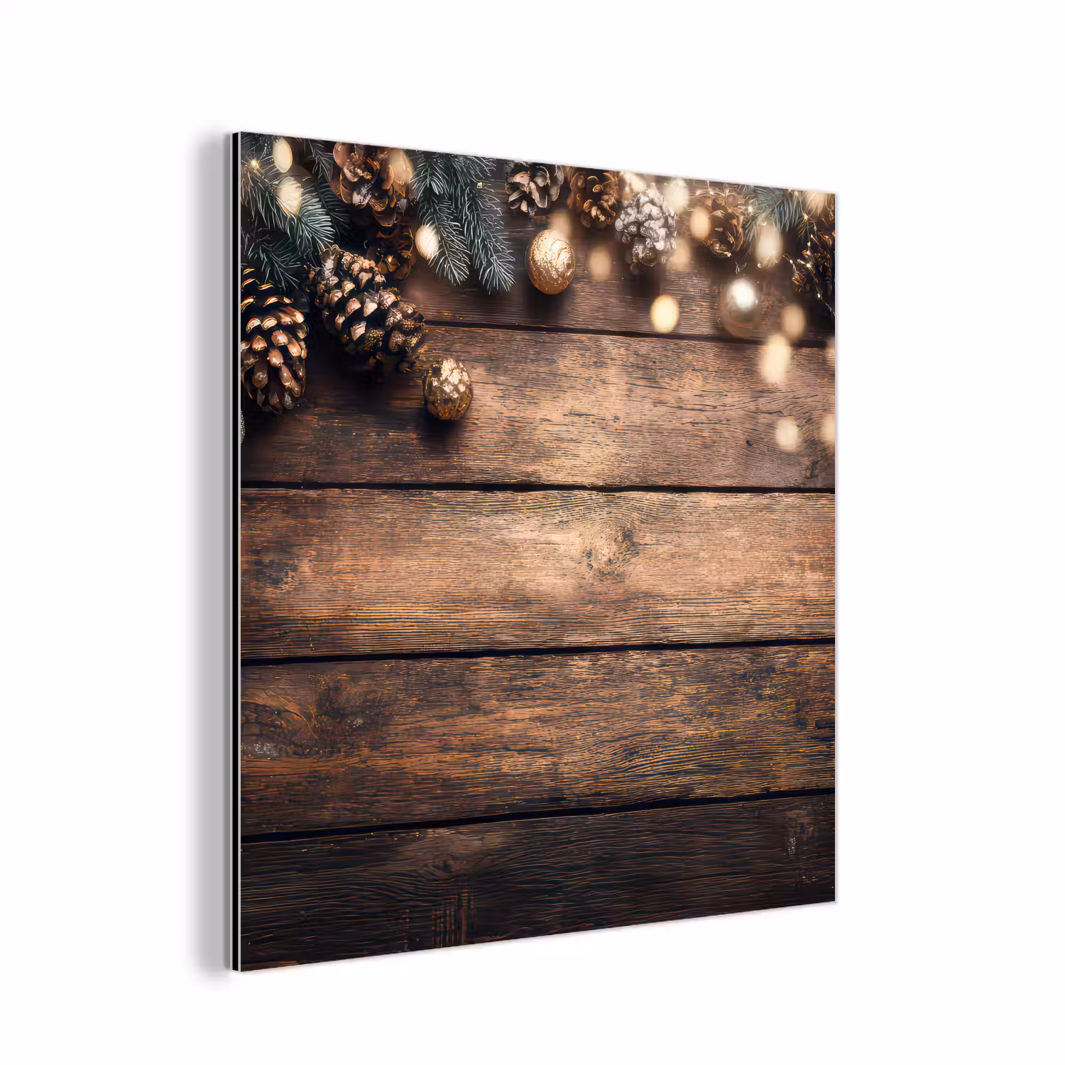 Kerstdecoratie - Houten - Dennenappel - Bruin aluminium wit klein -3d