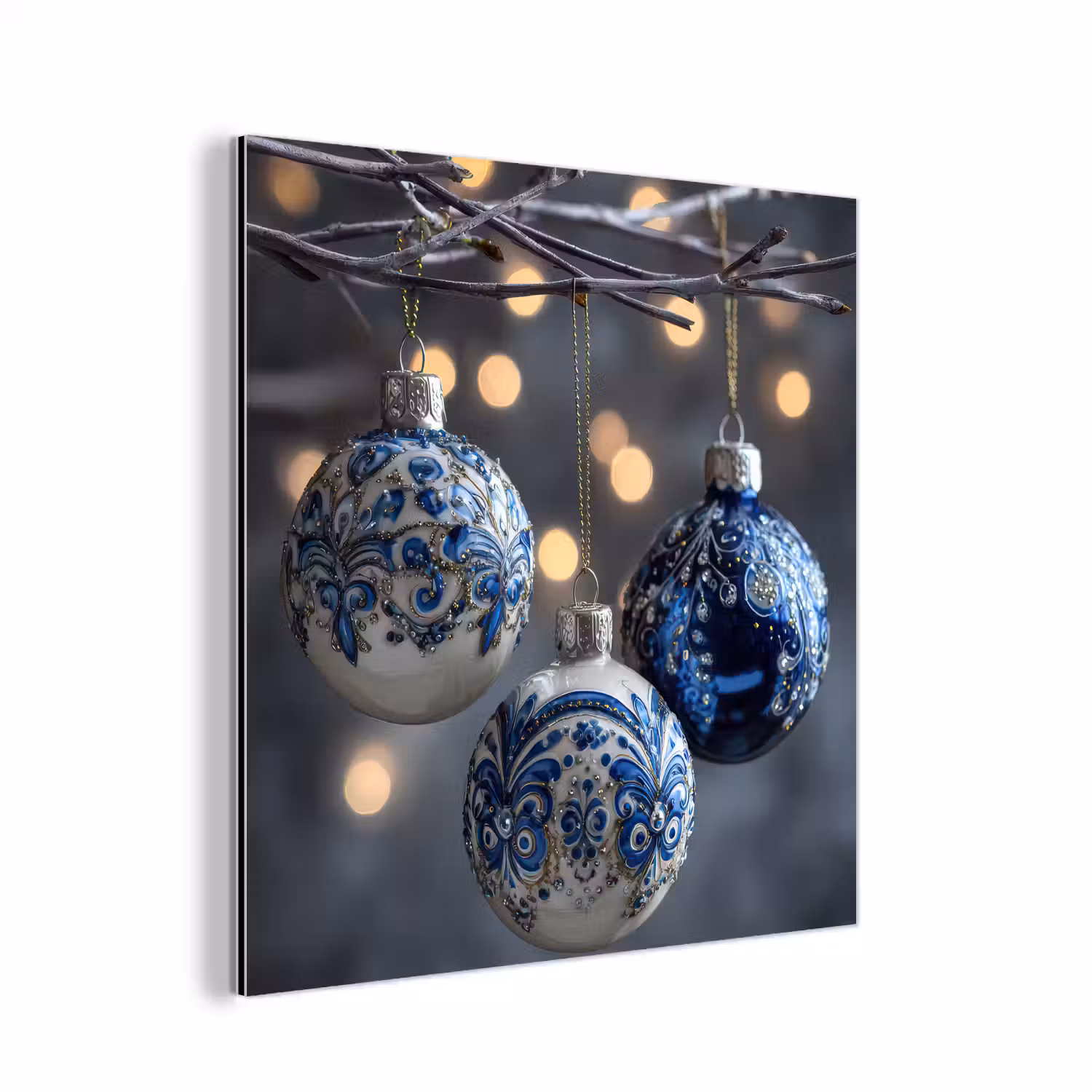 Kerstbal - Versierd - Blauw aluminium wit klein -3d