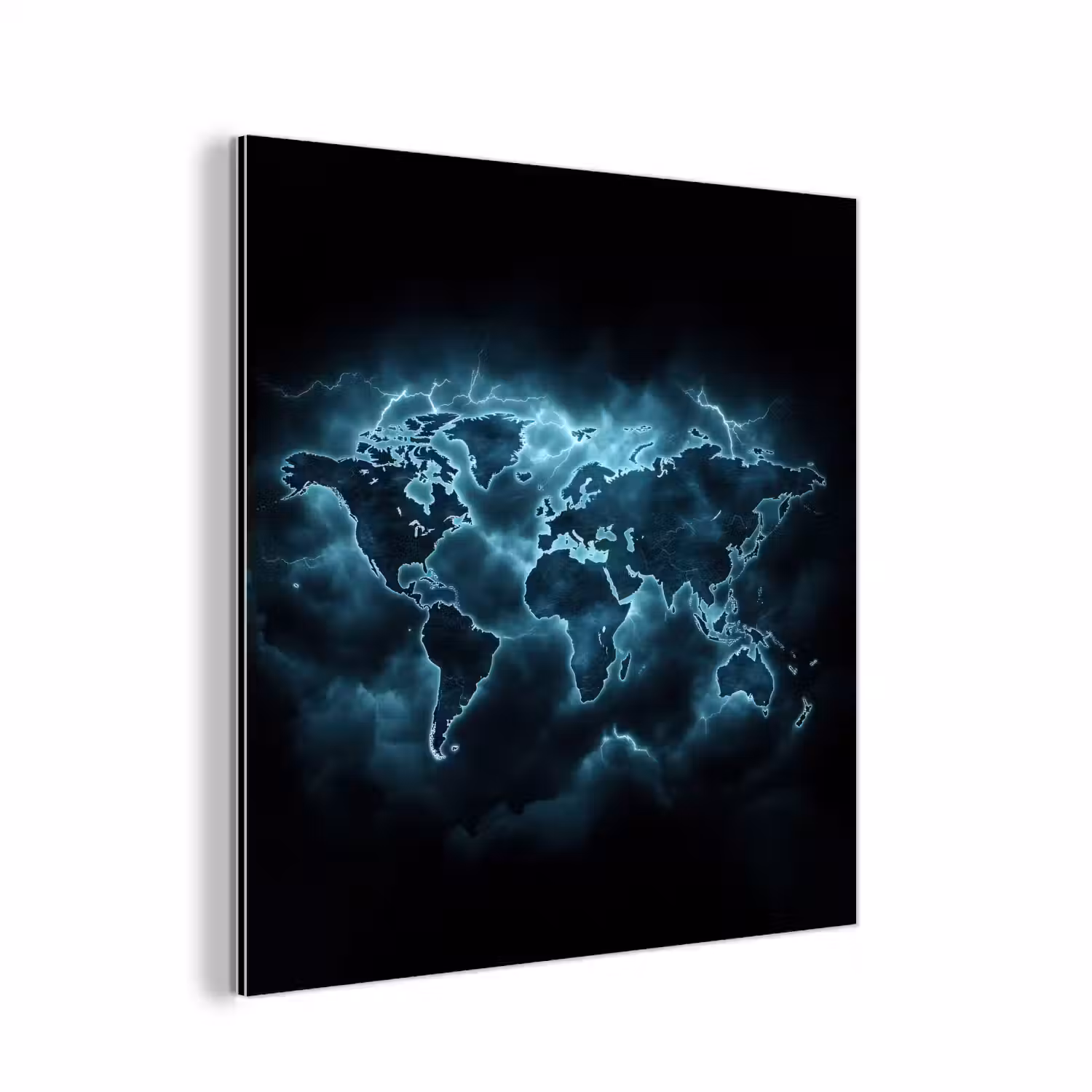 Wereldkaart - Bliksem - Blauw aluminium wit klein -3d