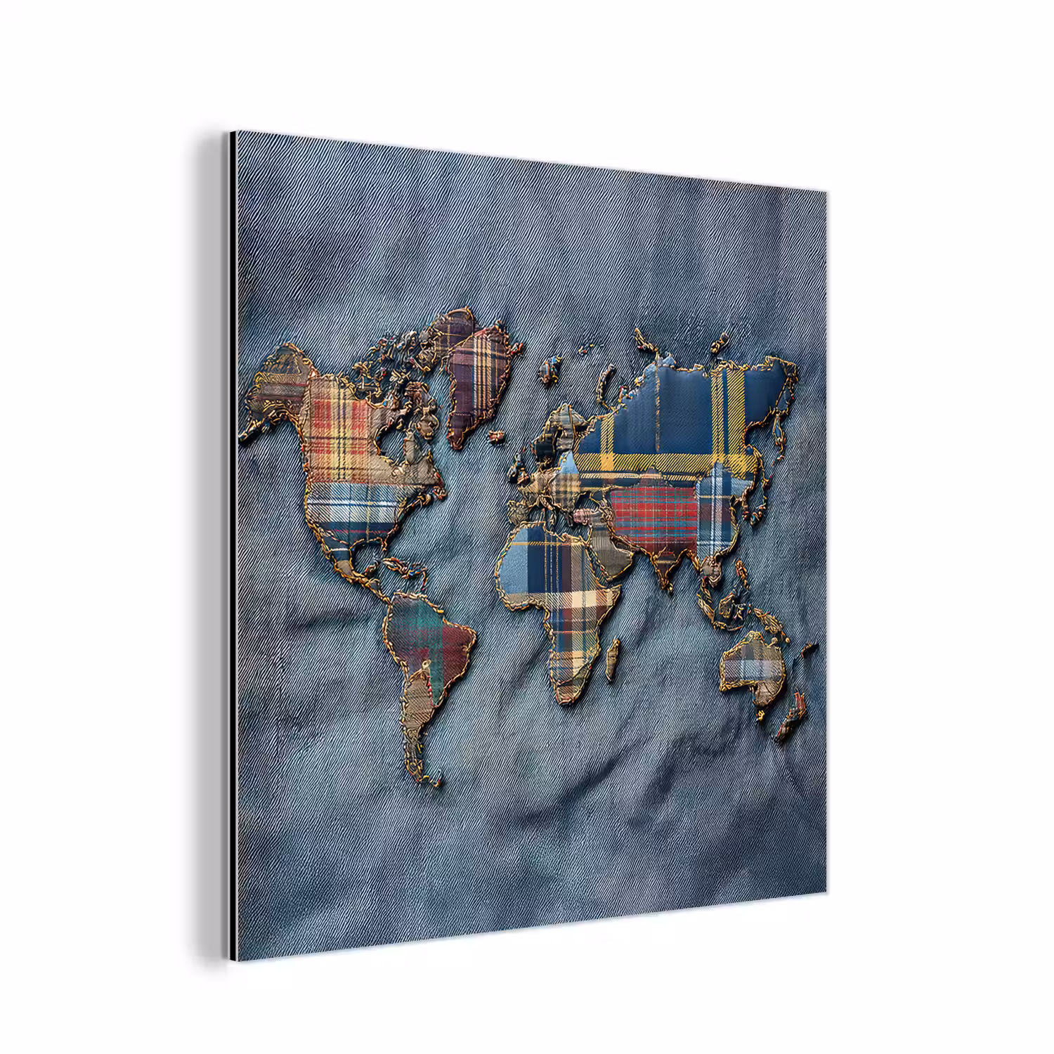 Wereldkaart - Denim - Textiel aluminium wit klein -3d