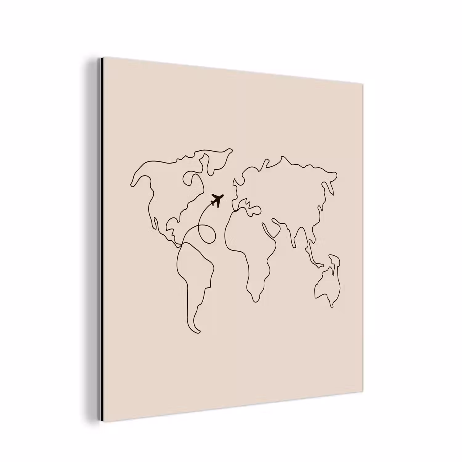 Wereldkaart - Simpel - Vliegtuig aluminium wit klein -3d