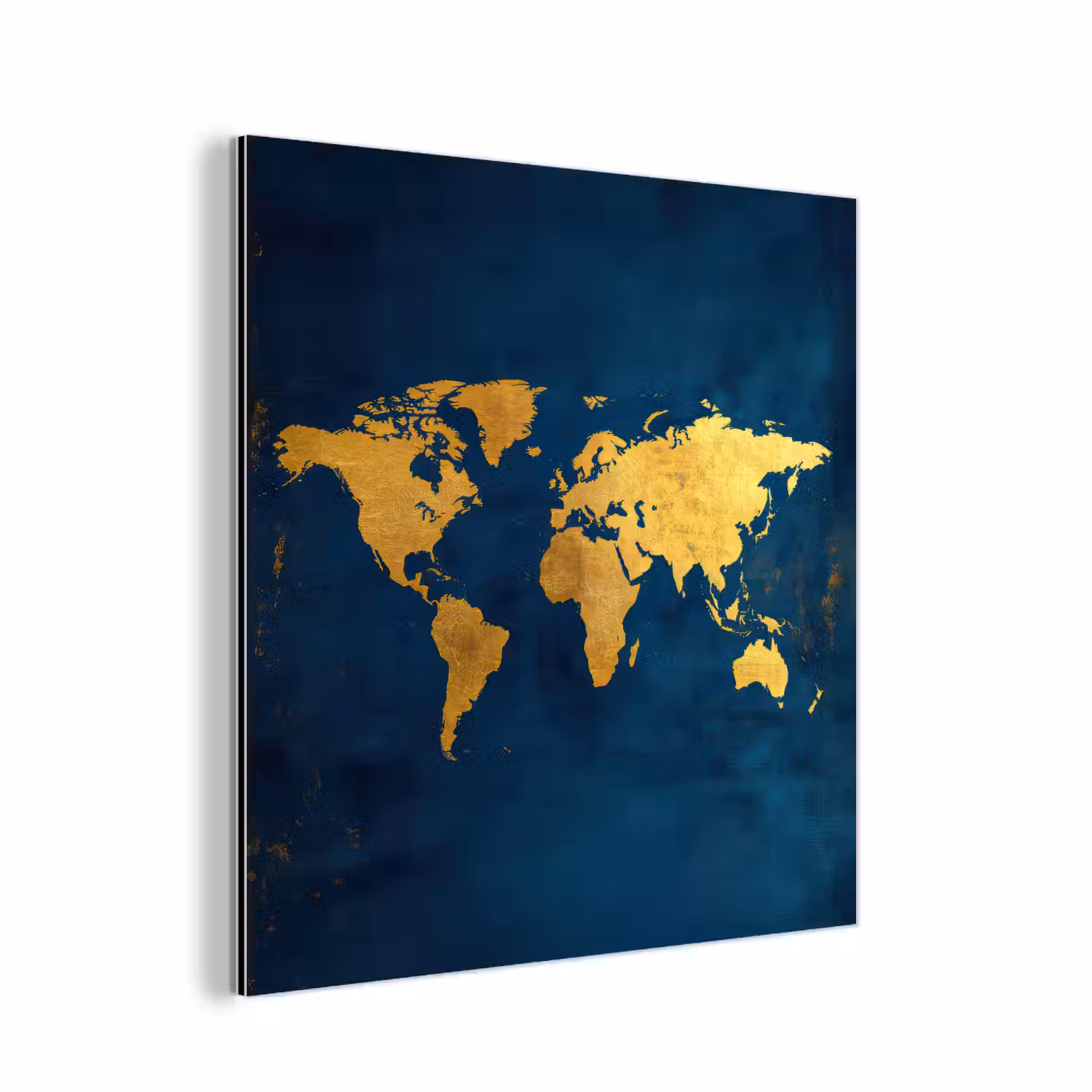Wereldkaart - Goud - Donkerblauw aluminium wit klein -3d