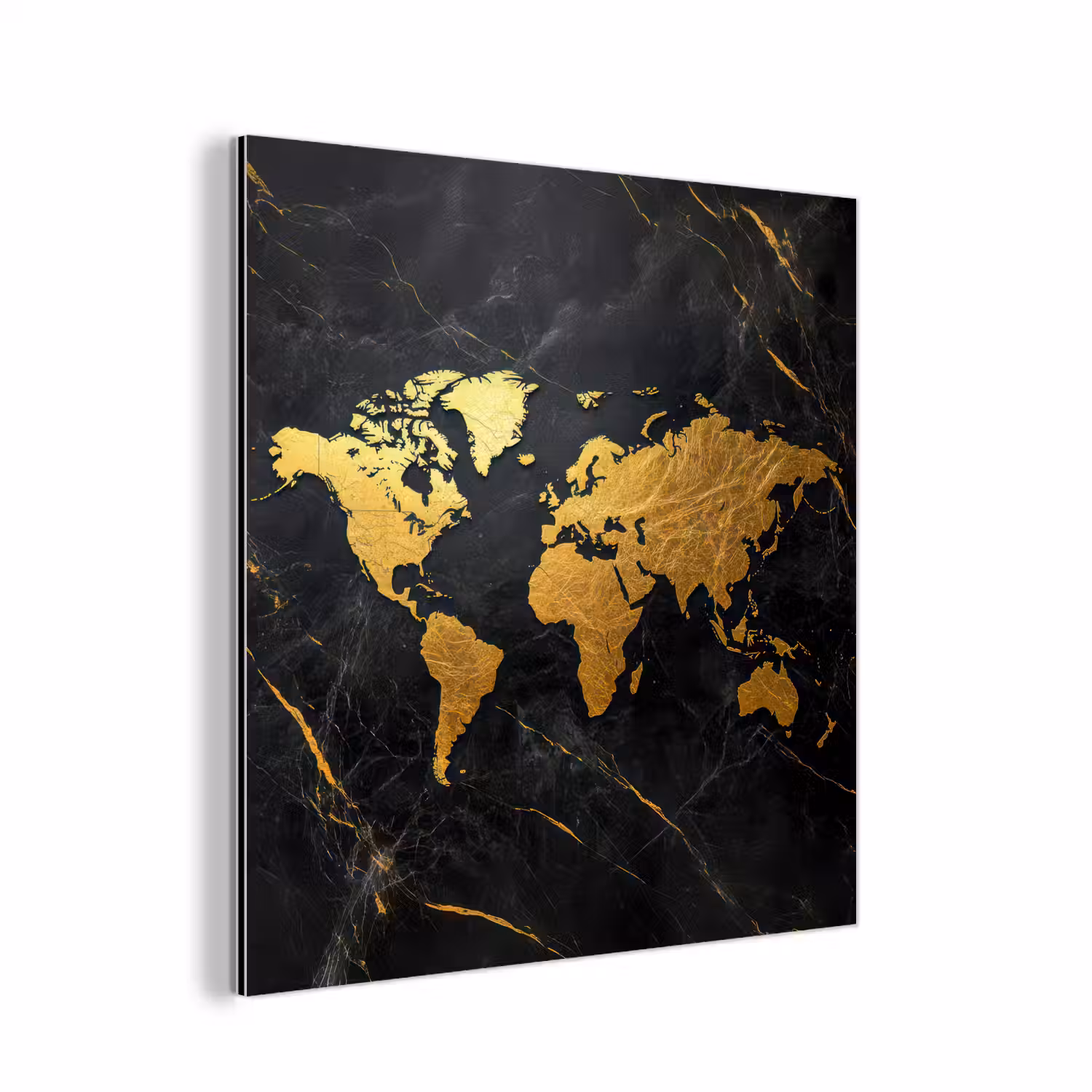 Wereldkaart - Goud - Marmer aluminium wit klein -3d