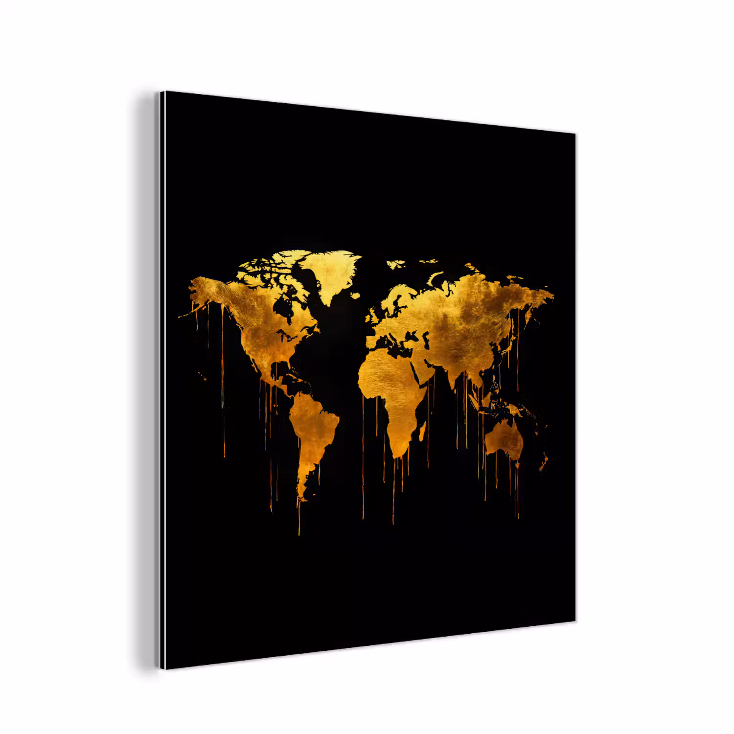 Wereldkaart - Goud - Druipen - Zwart aluminium wit klein -3d