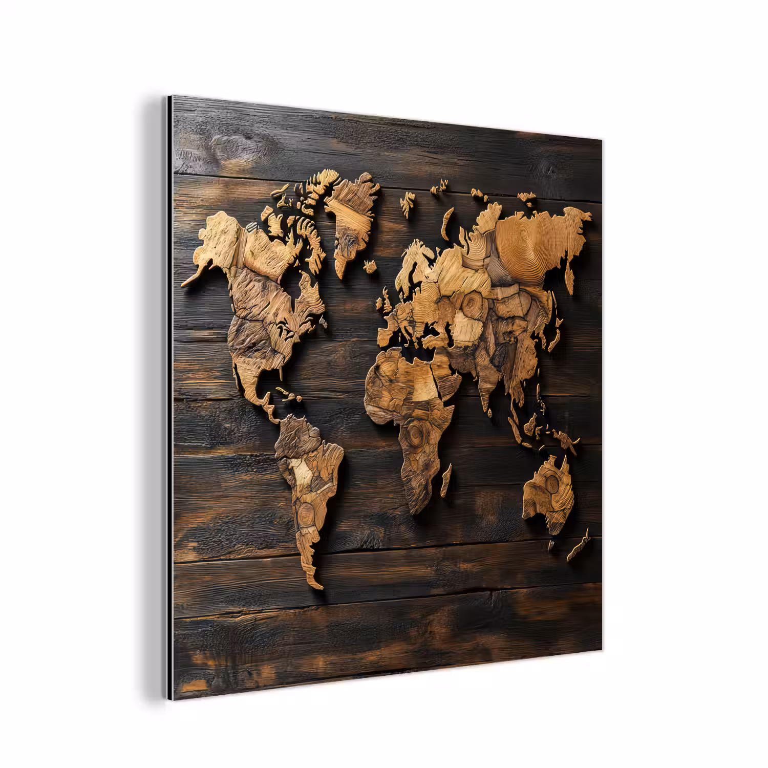 Wereldkaart - Hout - Mozaïek aluminium wit klein -3d