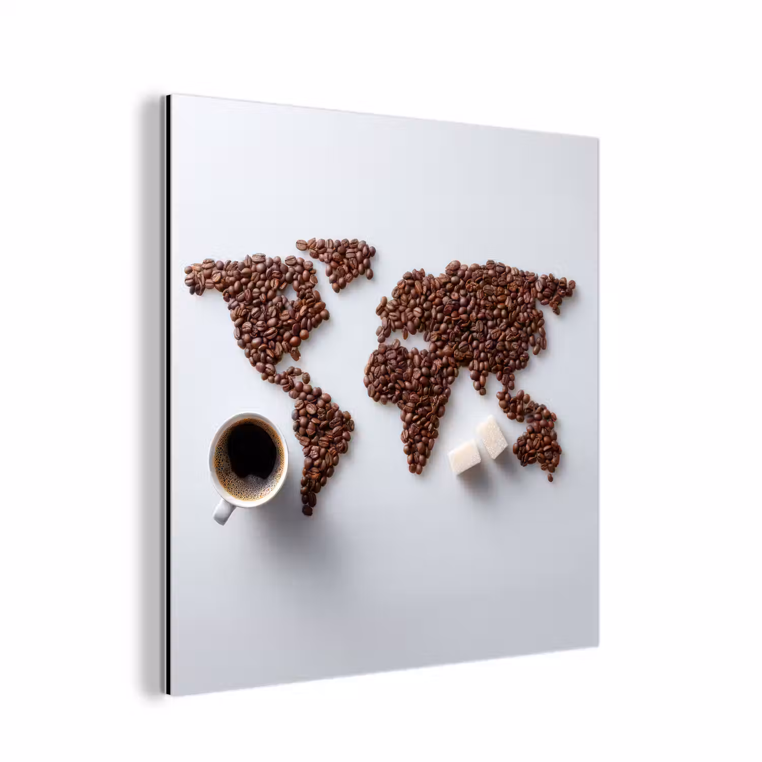 Wereldkaart - Koffiebonen - Suikerklontjes aluminium wit klein -3d