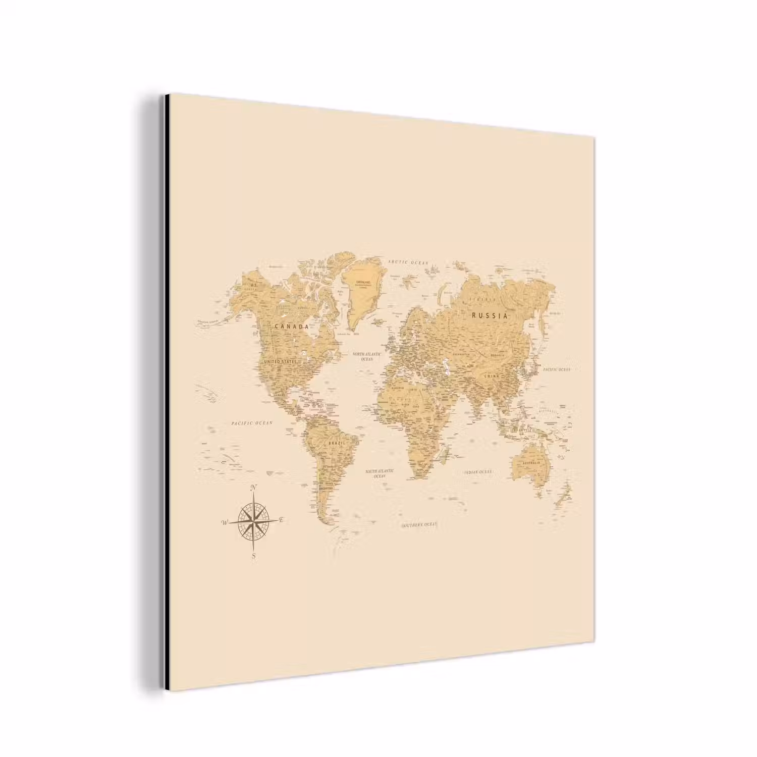 Wereldkaart - Realistisch - Beige aluminium wit klein -3d
