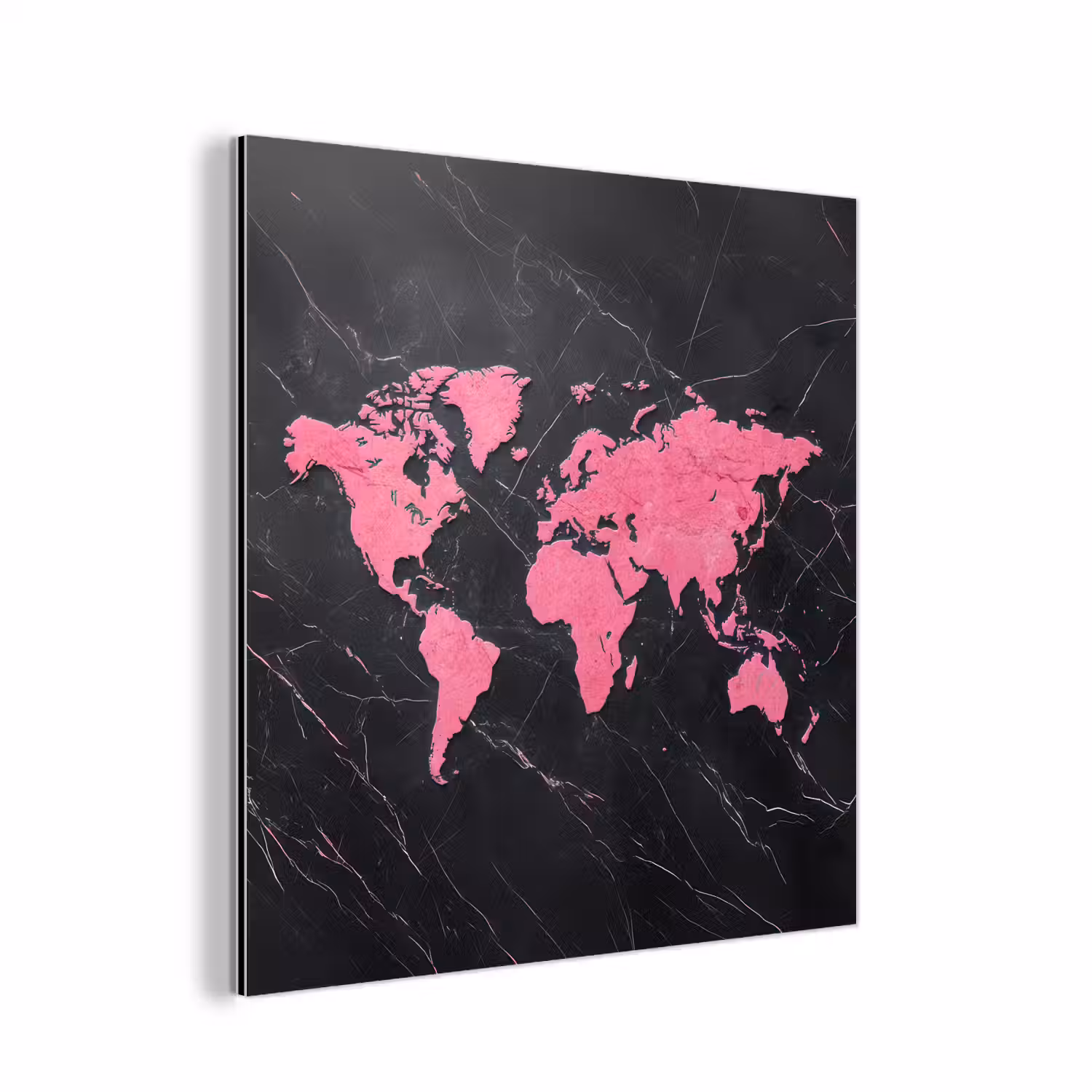 Wereldkaart - Roze - Marmer aluminium wit klein -3d