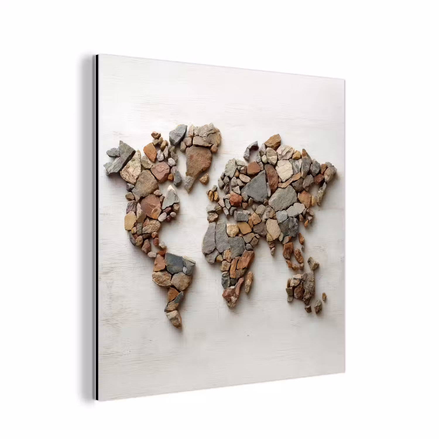Wereldkaart - Stenen - Wit aluminium wit klein -3d