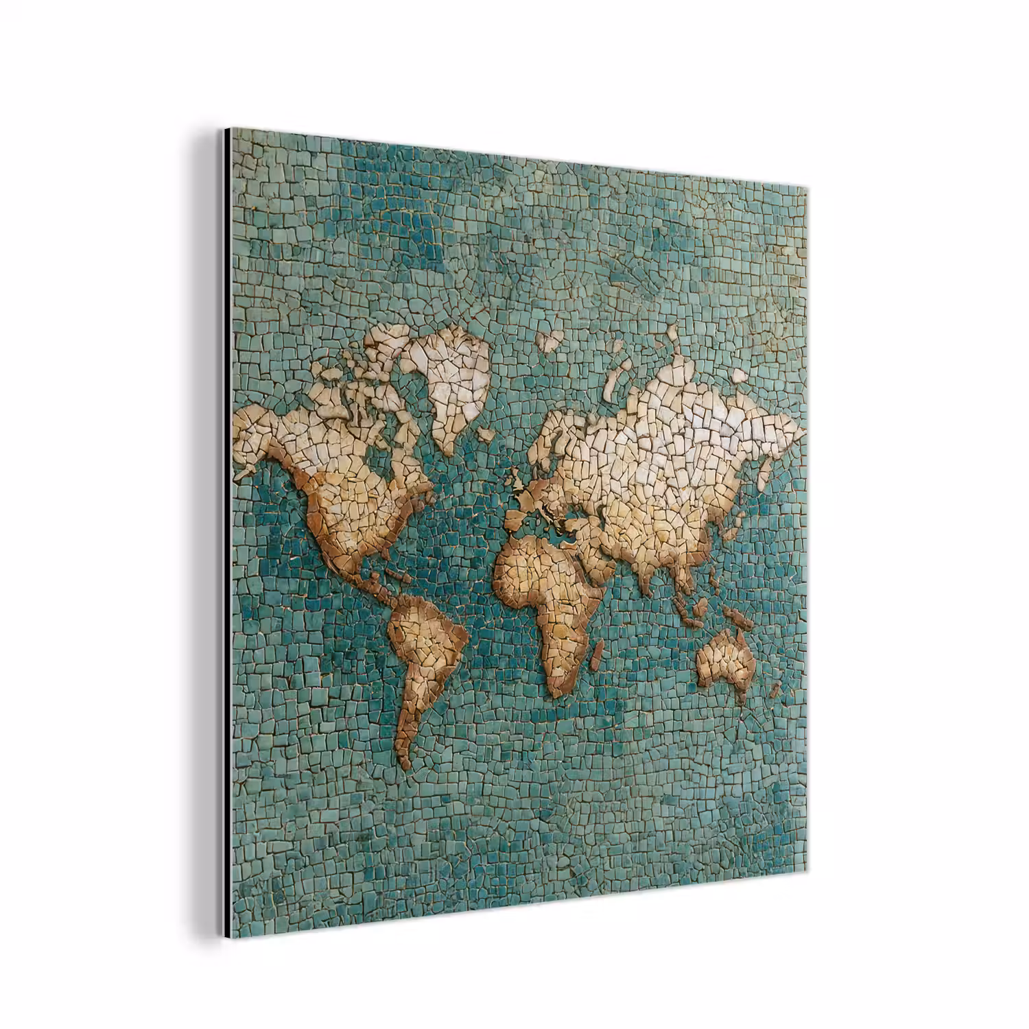 Wereldkaart - Gebroken tegels - Mozaïek aluminium wit klein -3d