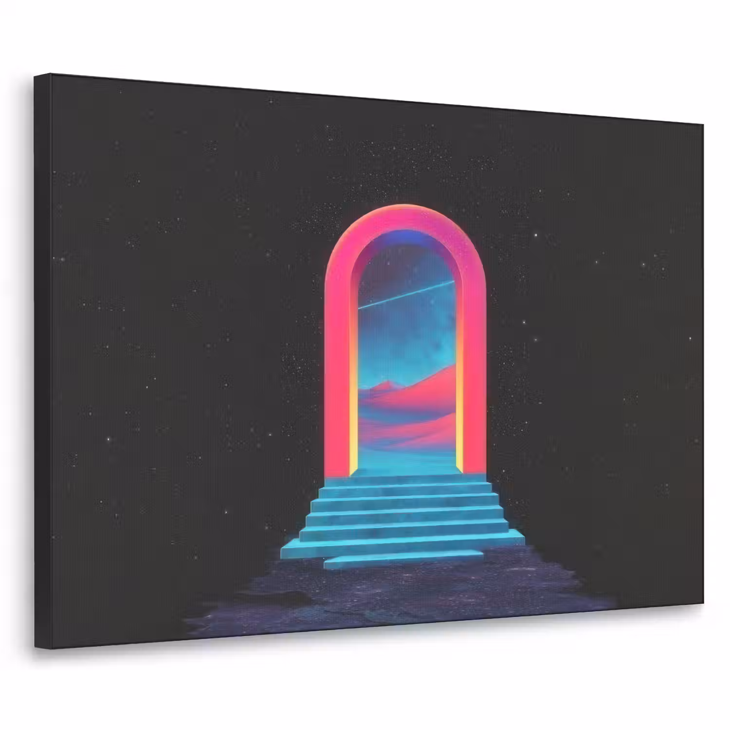 Poortje - Landschap - Sterrenhemel - Roze Textielframe - compleet frame klein -3d