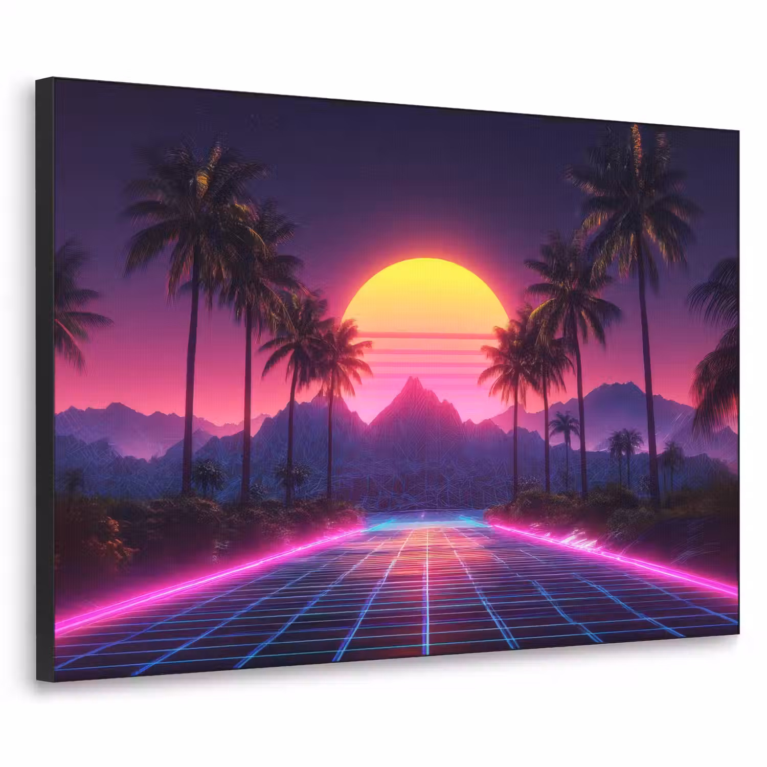 Horizon - Palmbomen - Bergen - Geel Textielframe - compleet frame klein -3d