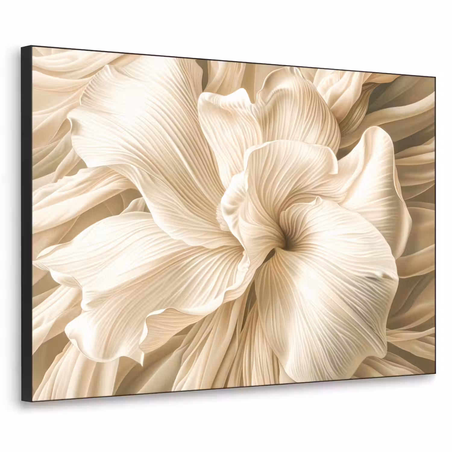 Abstract - Beige - Bloemen - Natuur Textielframe zwart klein -3d