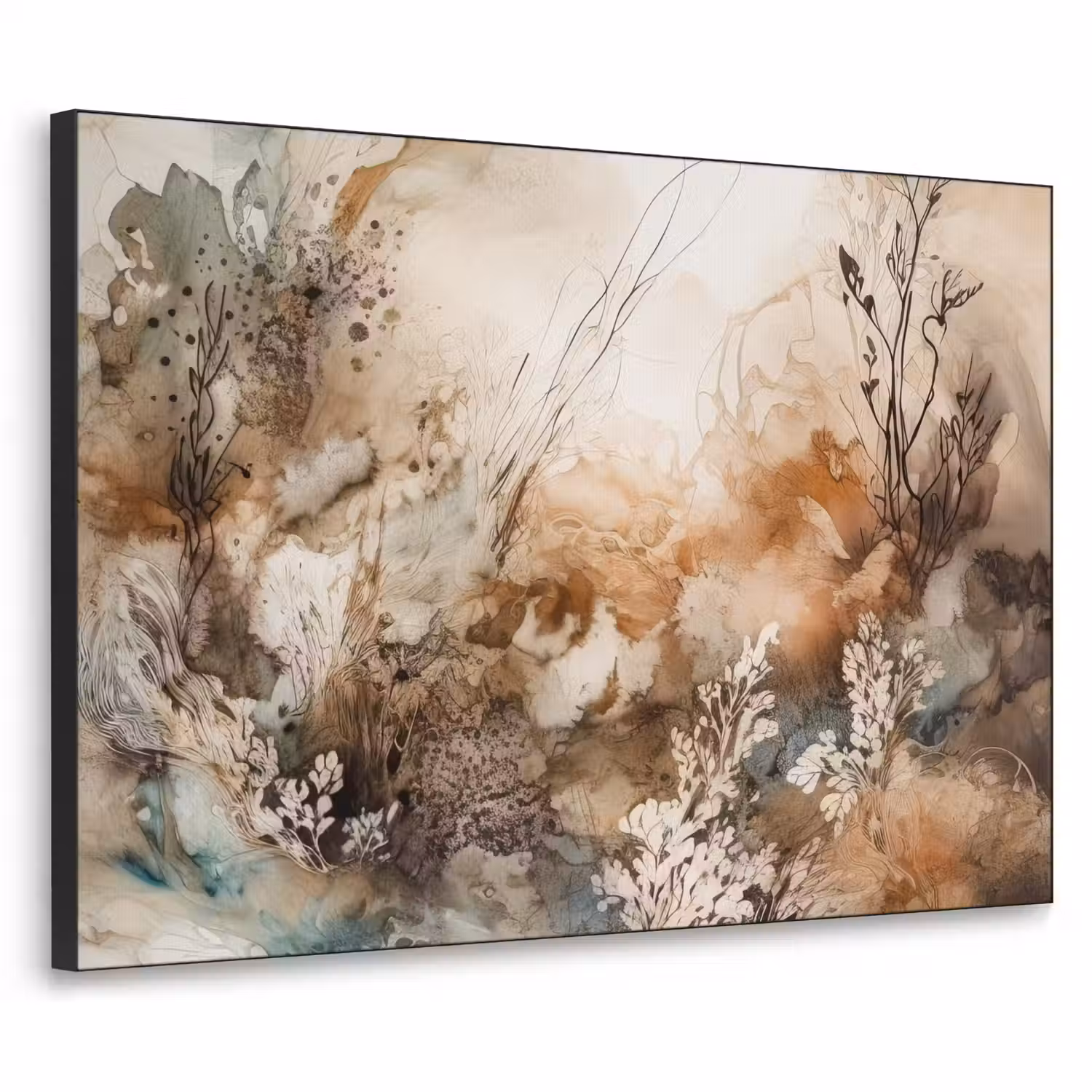 Abstract - Beige - Verf - Kunst - Natuur - Bloemen Textielframe zwart klein -3d