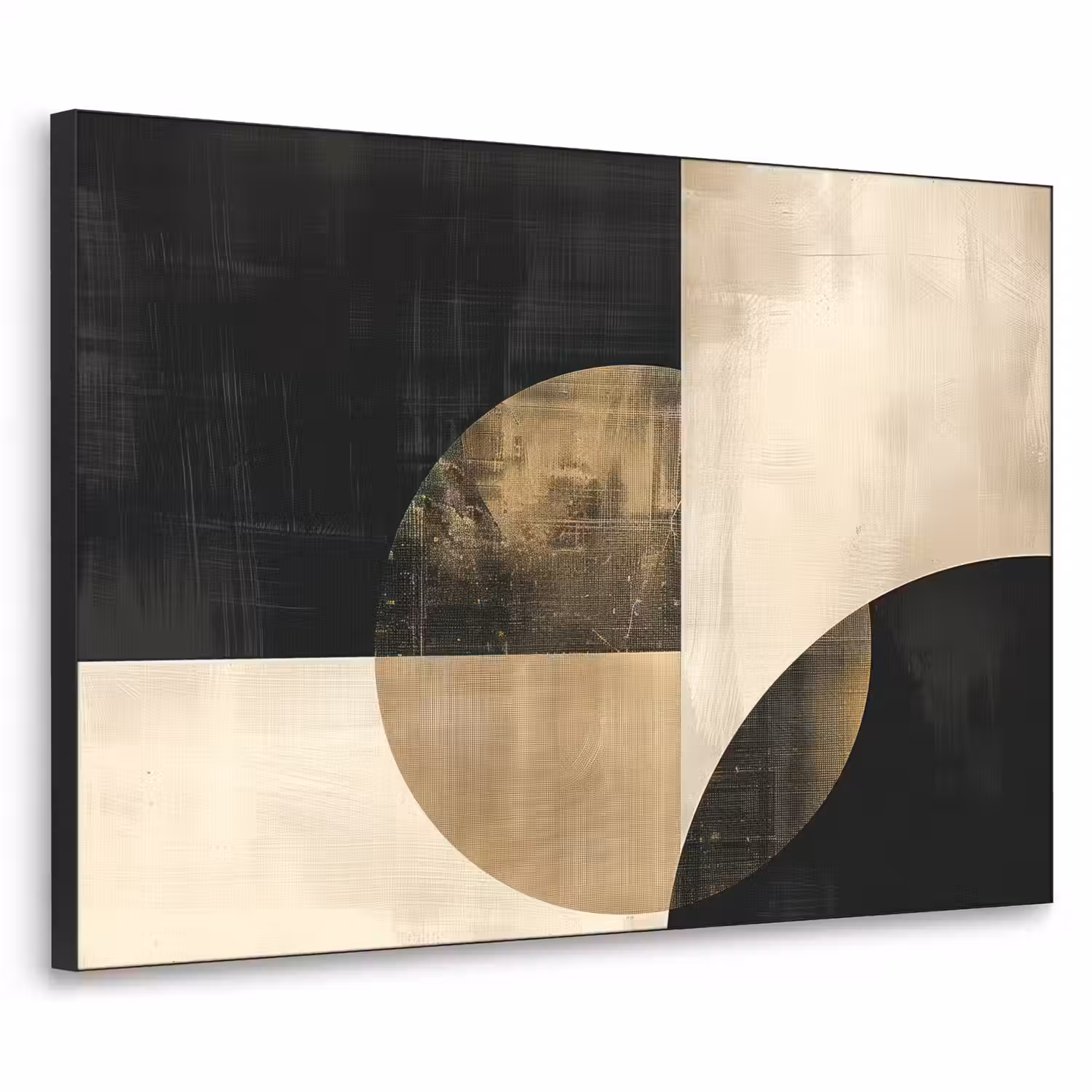 Abstract - Geometrische vormen - Zwart - Goud Textielframe zwart klein -3d