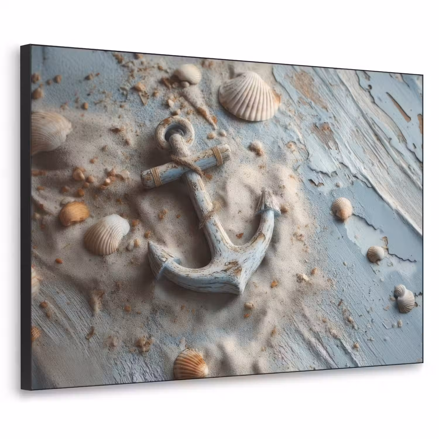 Anker - Hout - Schelpen - Zand Textielframe - compleet frame klein -3d
