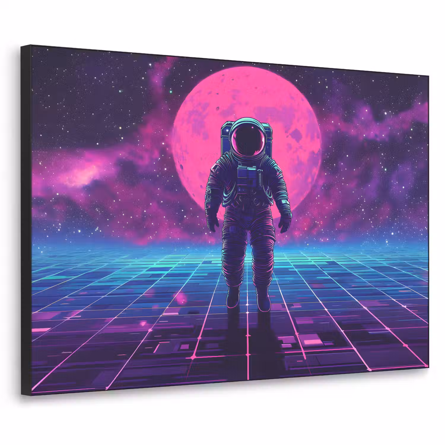 Astronaut - Maan - Roze - Sterrennevels Textielframe - compleet frame klein -3d