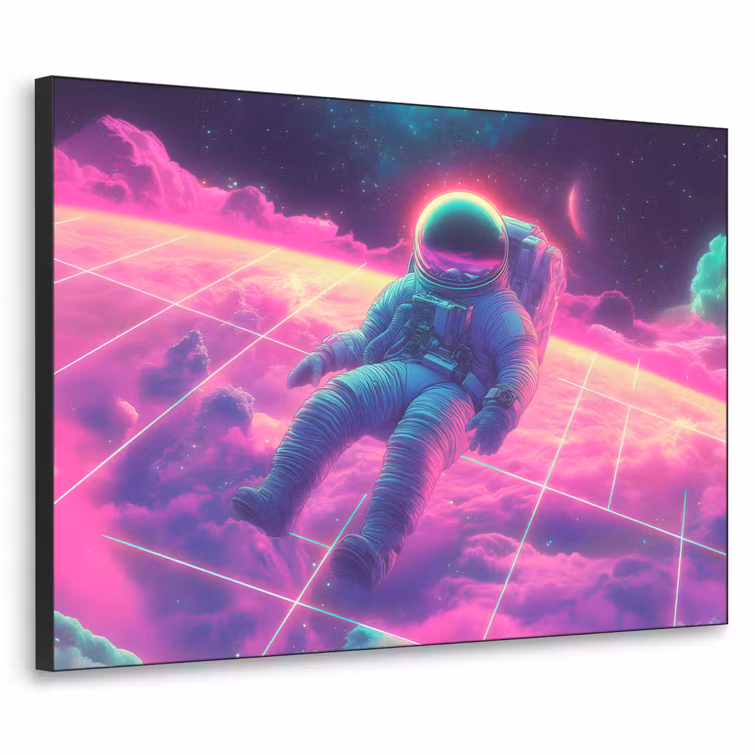 Astronaut - Neon - Roze - Wolken Textielframe - compleet frame klein -3d