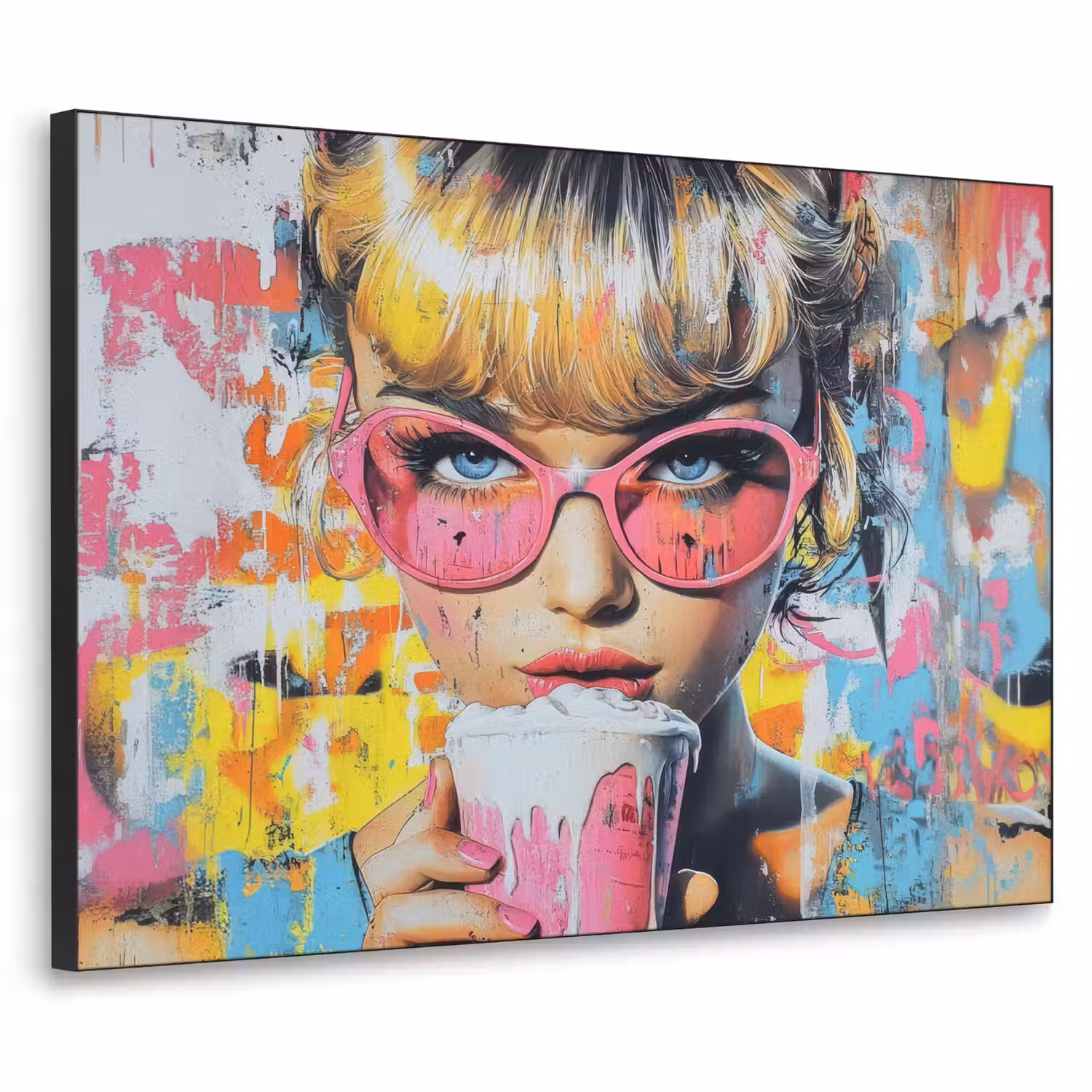 Expressief - Milkshake - Vrouw - Felle kleuren Textielframe - compleet frame klein -3d