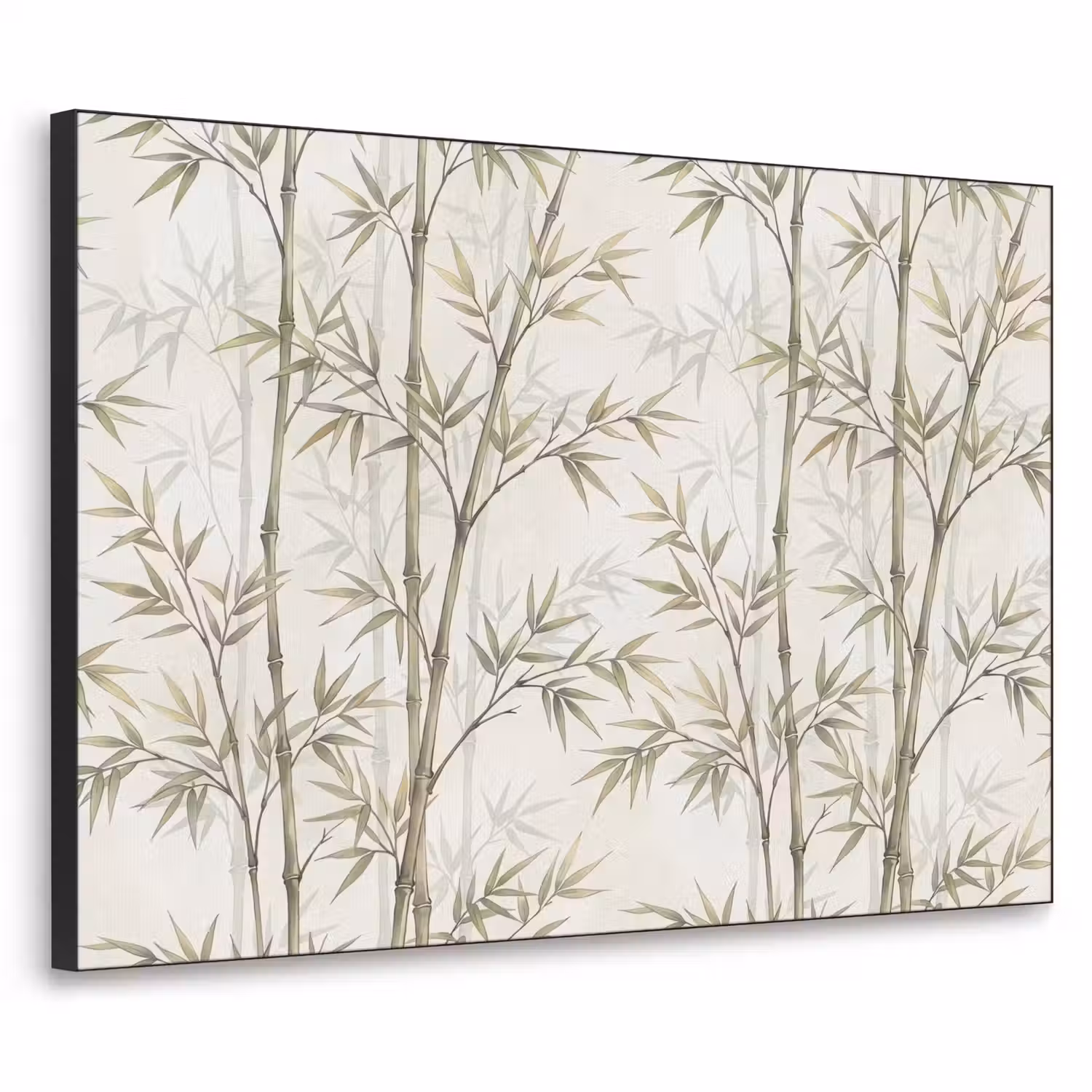 Bamboe - Bladeren - Natuur - Aquarel - Groen Textielframe zwart klein -3d