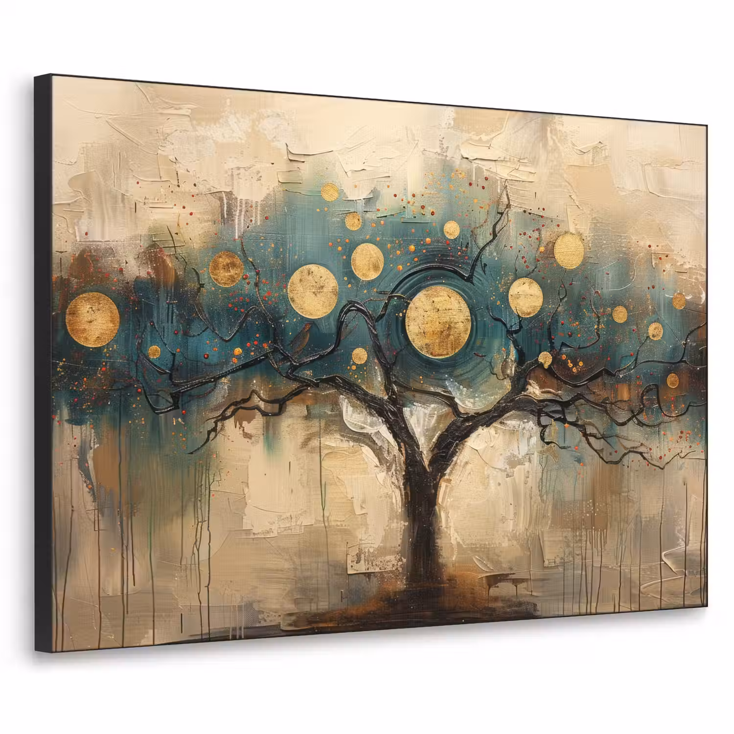 Boom - Abstract - Bruin - Goud - Industrieel Textielframe zwart klein -3d