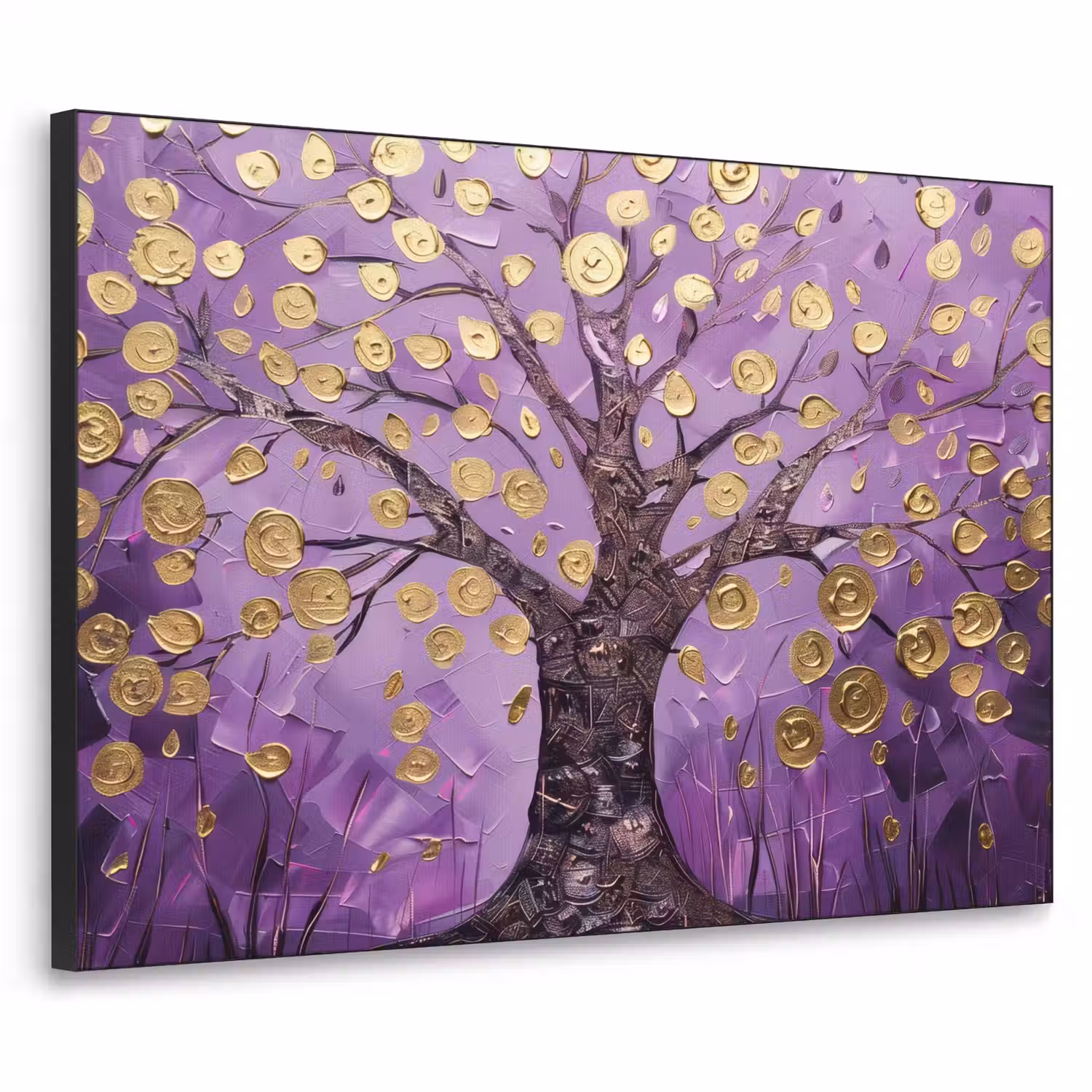 Levensboom - Boom - Paars - Goud - Modern Textielframe - compleet frame klein -3d