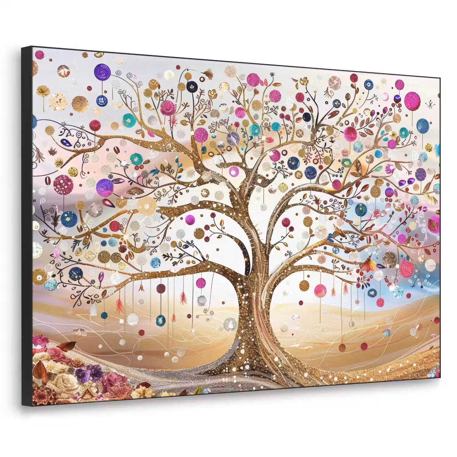 Levensboom - Goud - Kleurrijk - Abstract - Aesthetic Textielframe - compleet frame klein -3d