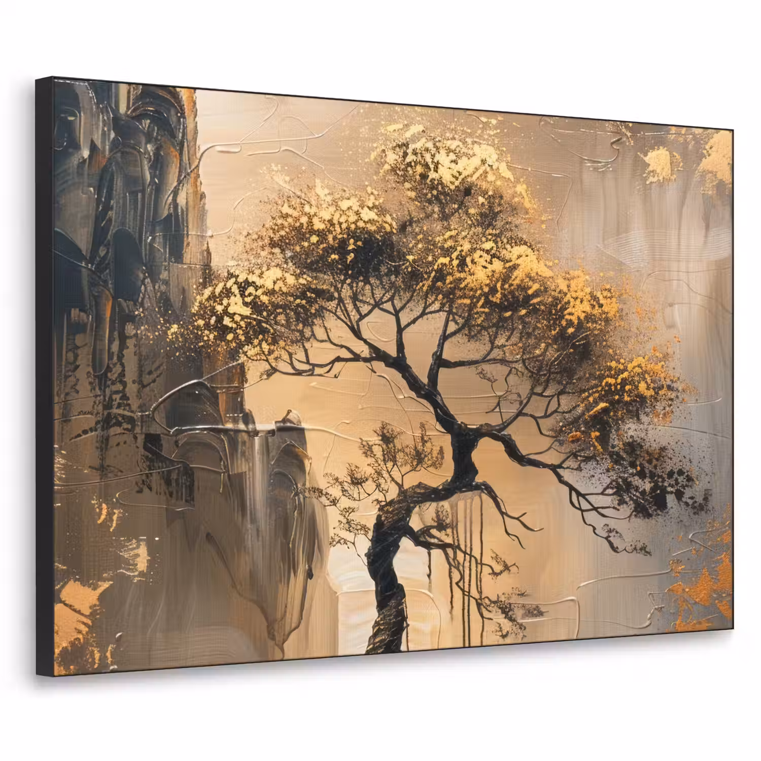 Boom - Goud - Landschap - Verf Textielframe - compleet frame klein -3d