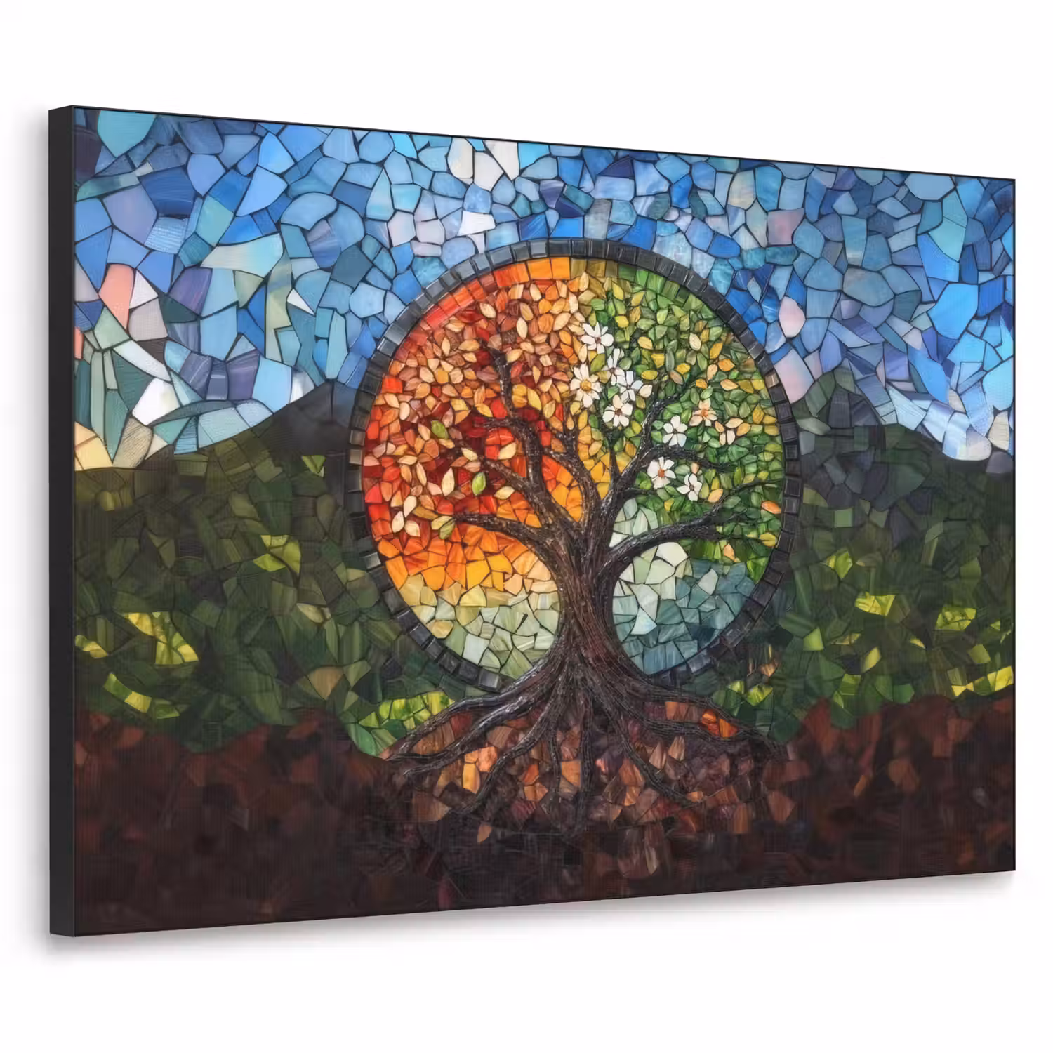 Boom - Seizoenen - Mozaïek - Bergen Textielframe - compleet frame klein -3d