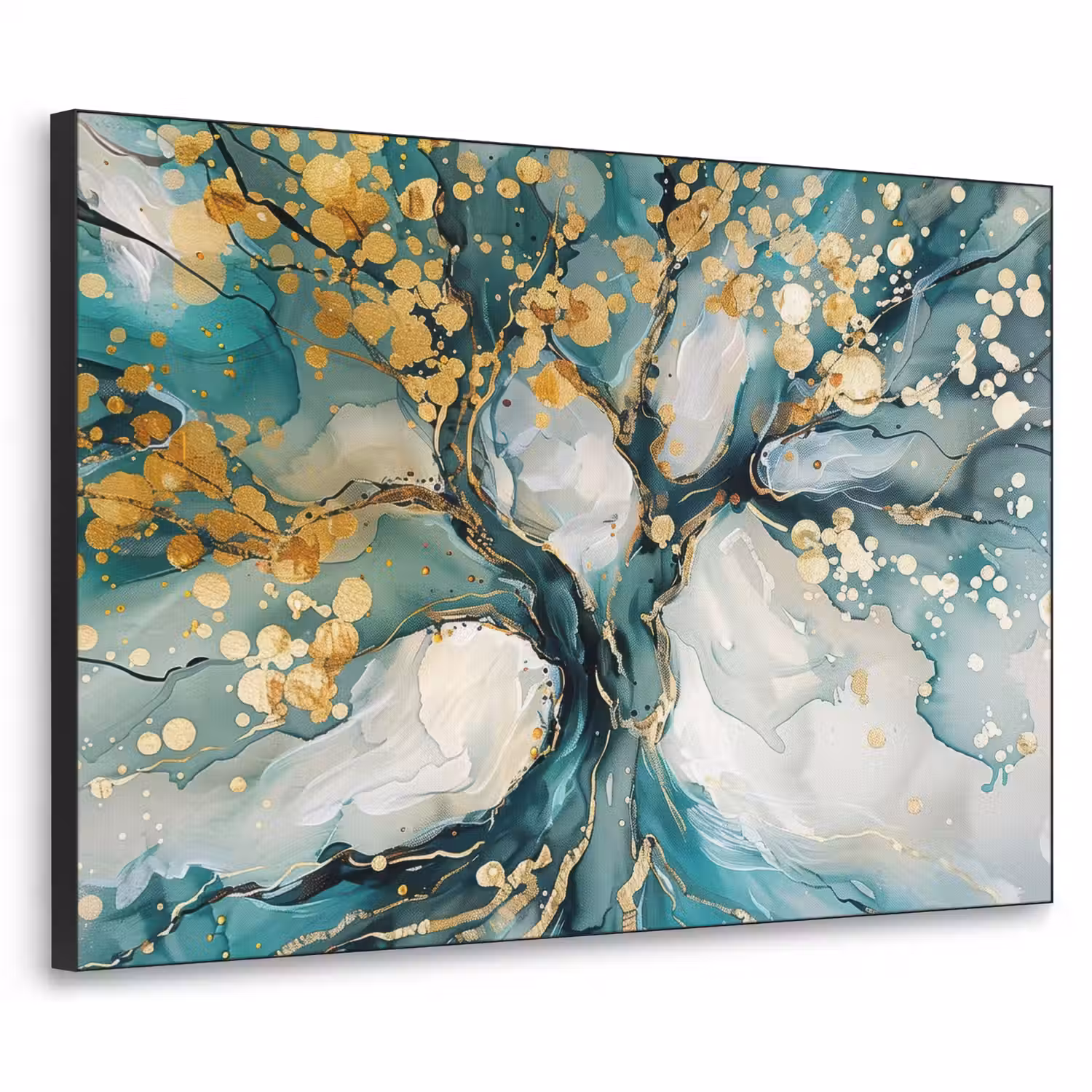 Boom - Modern - Verflook - Turquoise - Goud Textielframe - compleet frame klein -3d