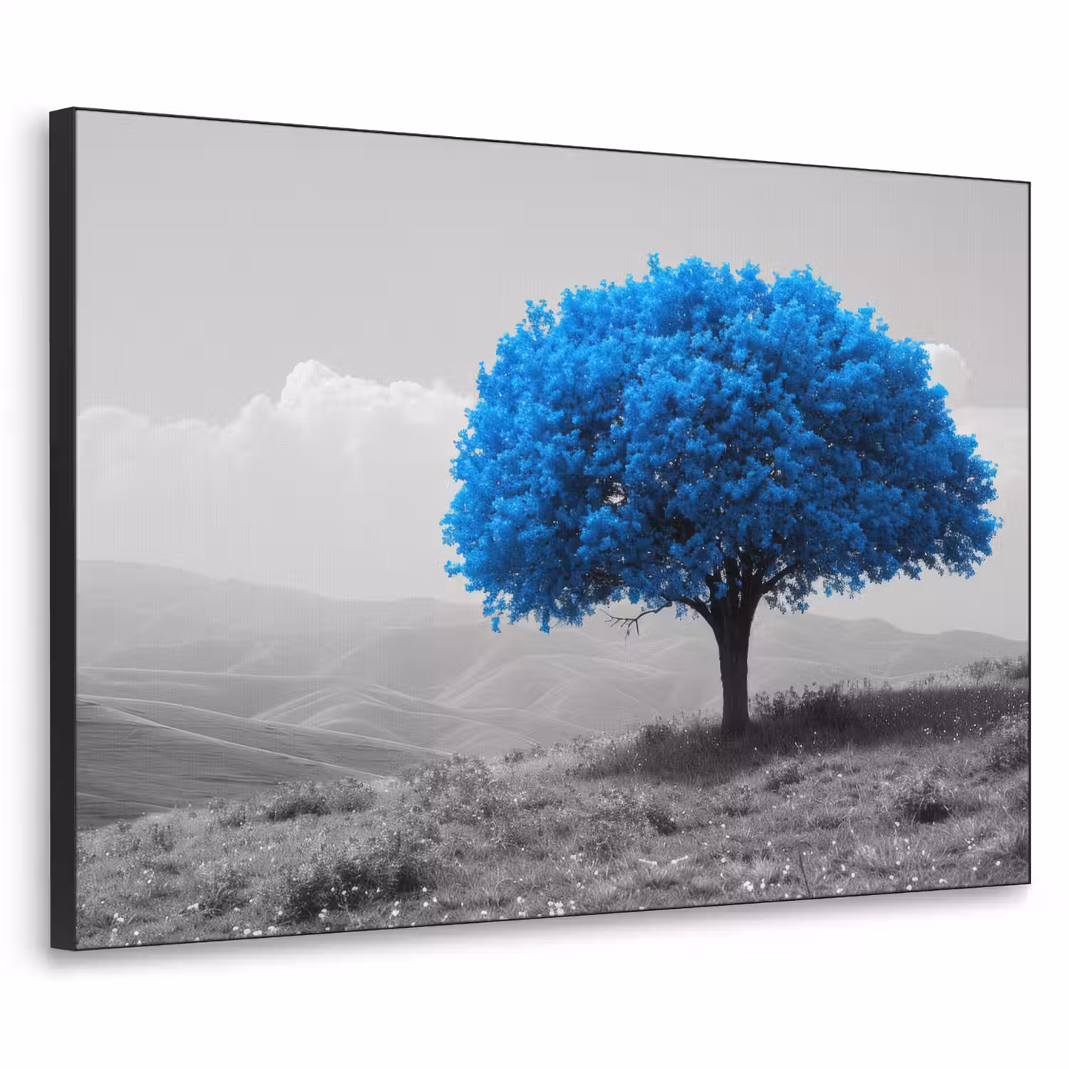 Boom - Natuur - Blauw - Zwart wit Textielframe zwart klein -3d