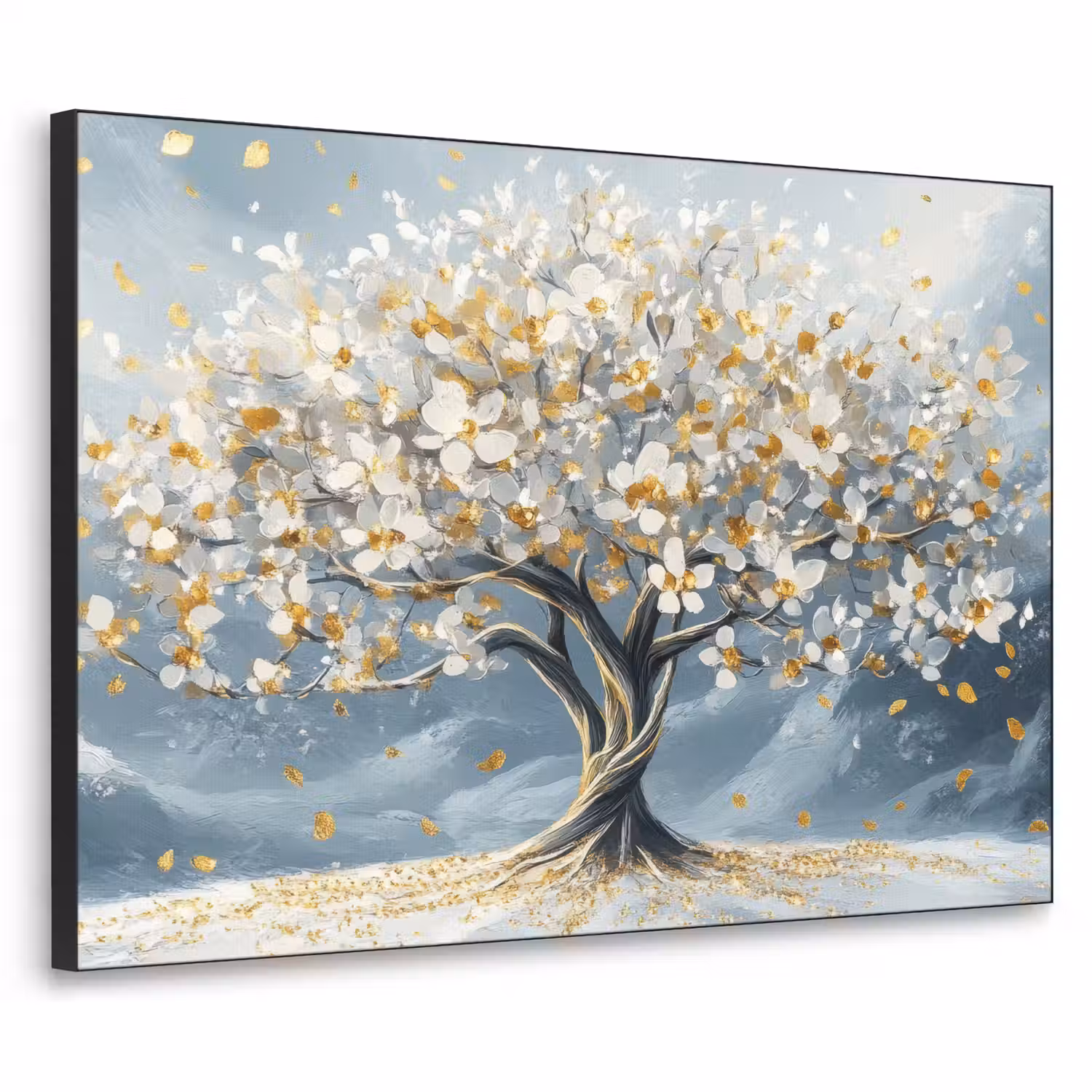 Boom - Winter - Levensboom - Modern - Goud Textielframe - compleet frame klein -3d