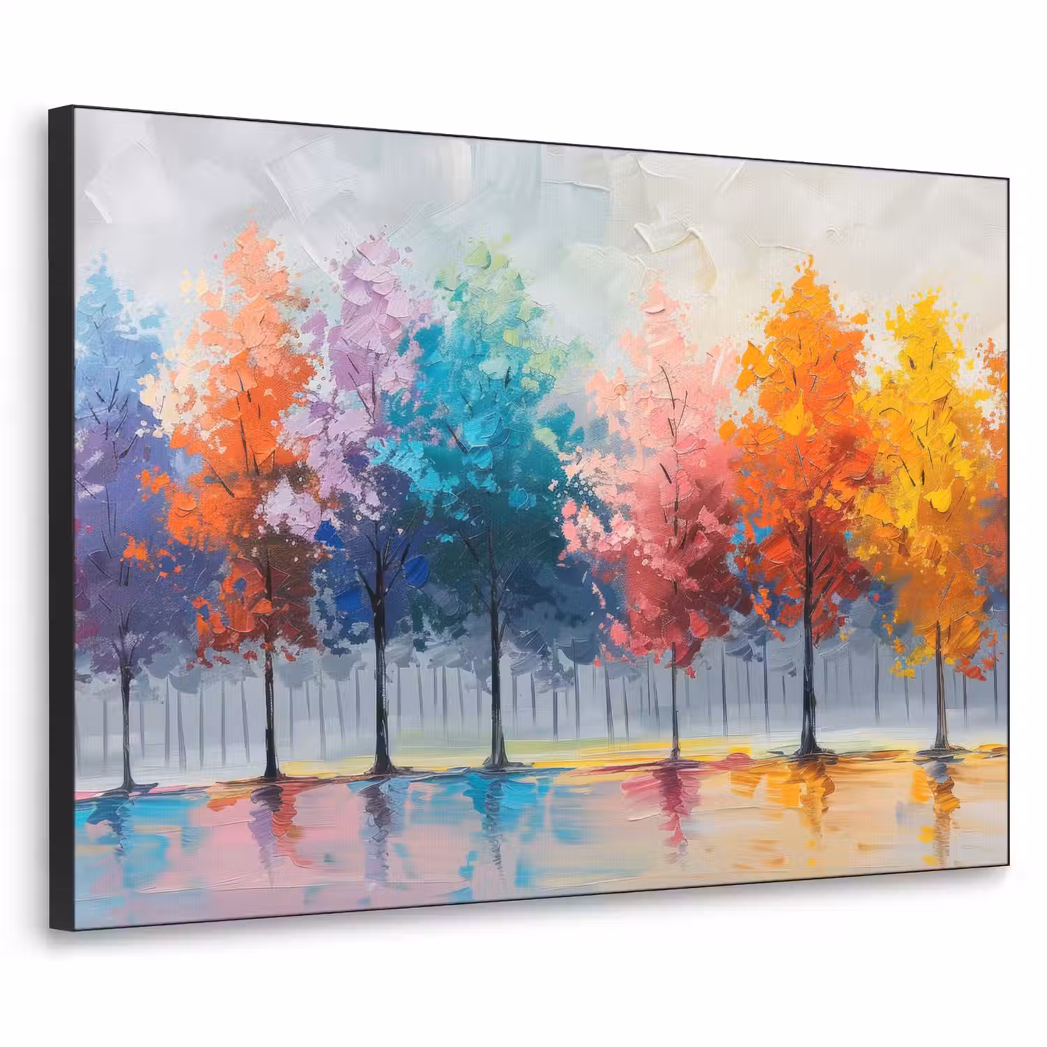Bomen - Kleurrijk - Natuur - Abstract Textielframe zwart klein -3d
