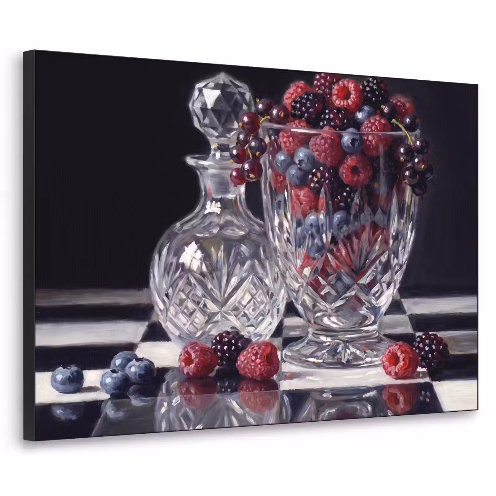 Art Frame - Beeren – Kristall – Stillleben - Bessen - Kristal - Stilleven Textielframe zwart klein
