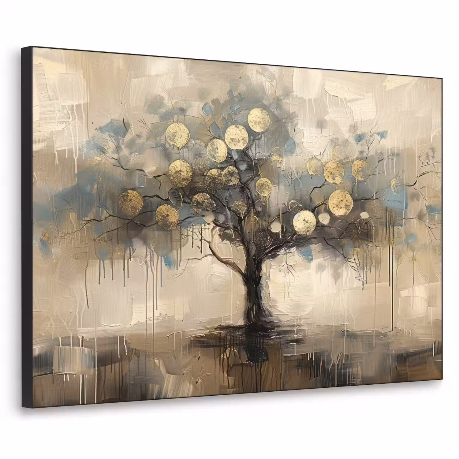 Beige - Abstract - Boom - Goud Textielframe - compleet frame klein -3d