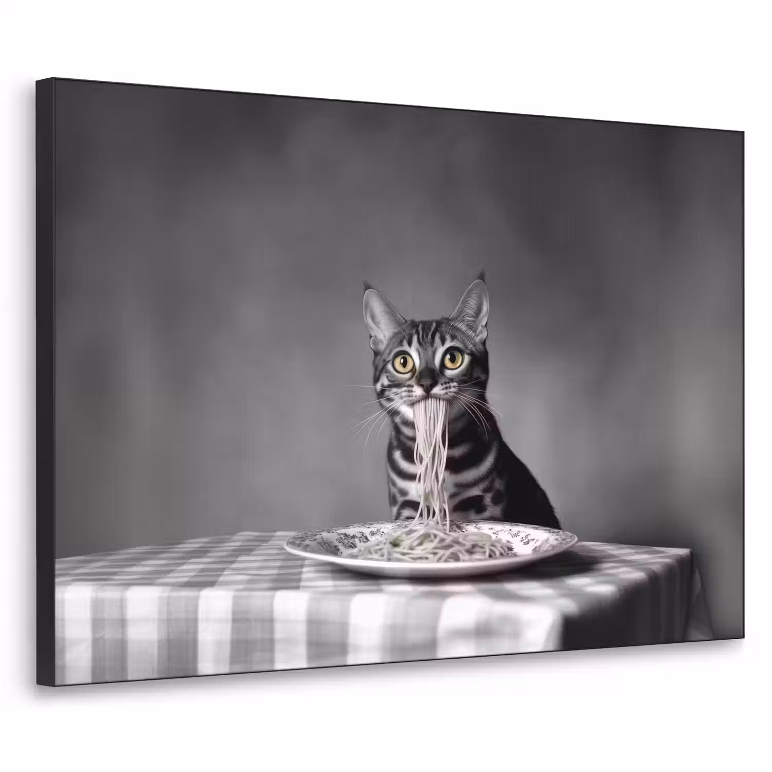 Bengaal - Kat - Tafelkleed - Zwart - Wit - Dier Textielframe - compleet frame klein -3d