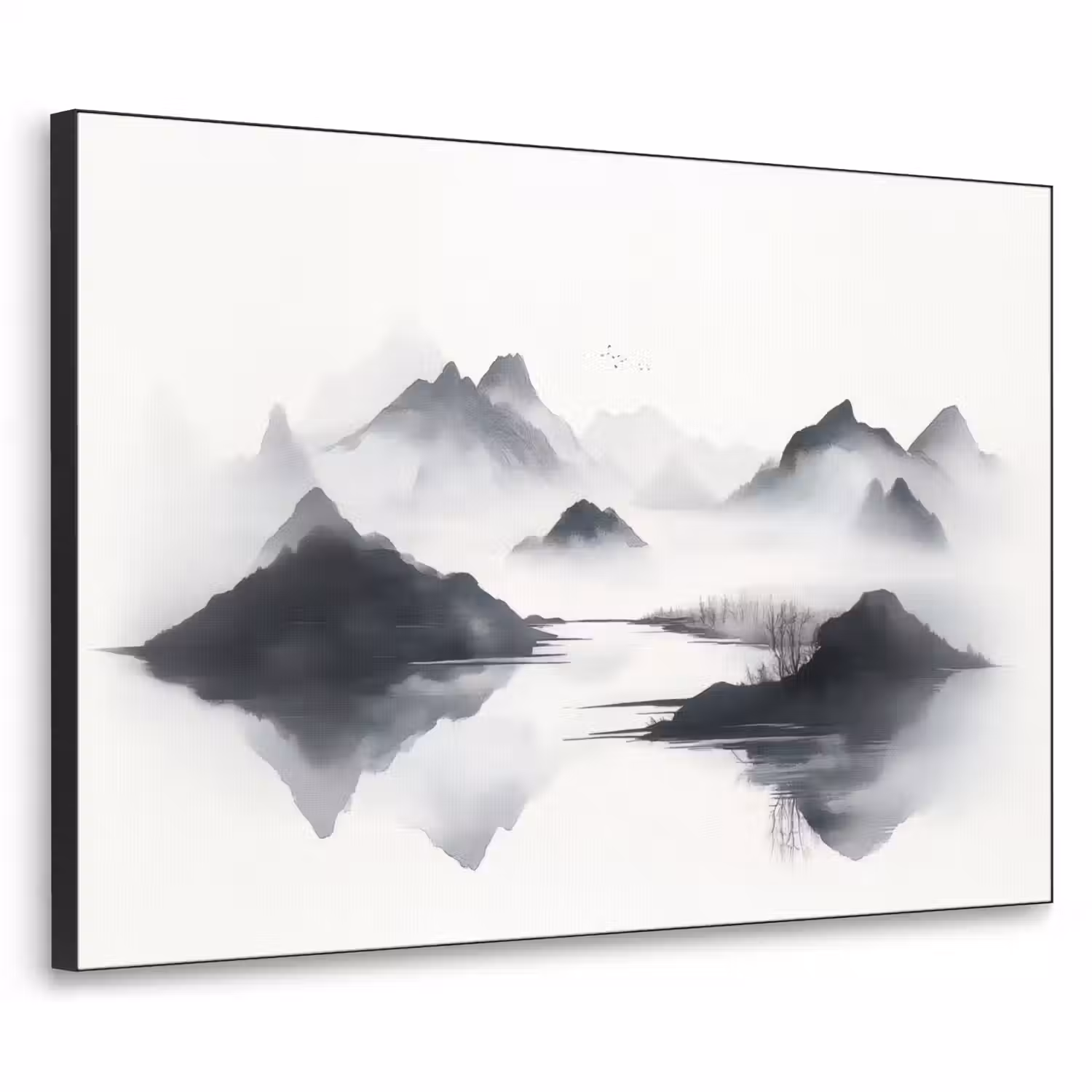 Bergen - Mistig - Water - Wit Textielframe - compleet frame klein -3d
