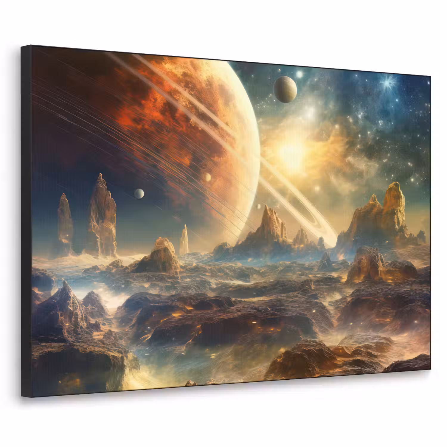 Gebergte - Planeet - Ruimte - Sterren Textielframe zwart klein -3d