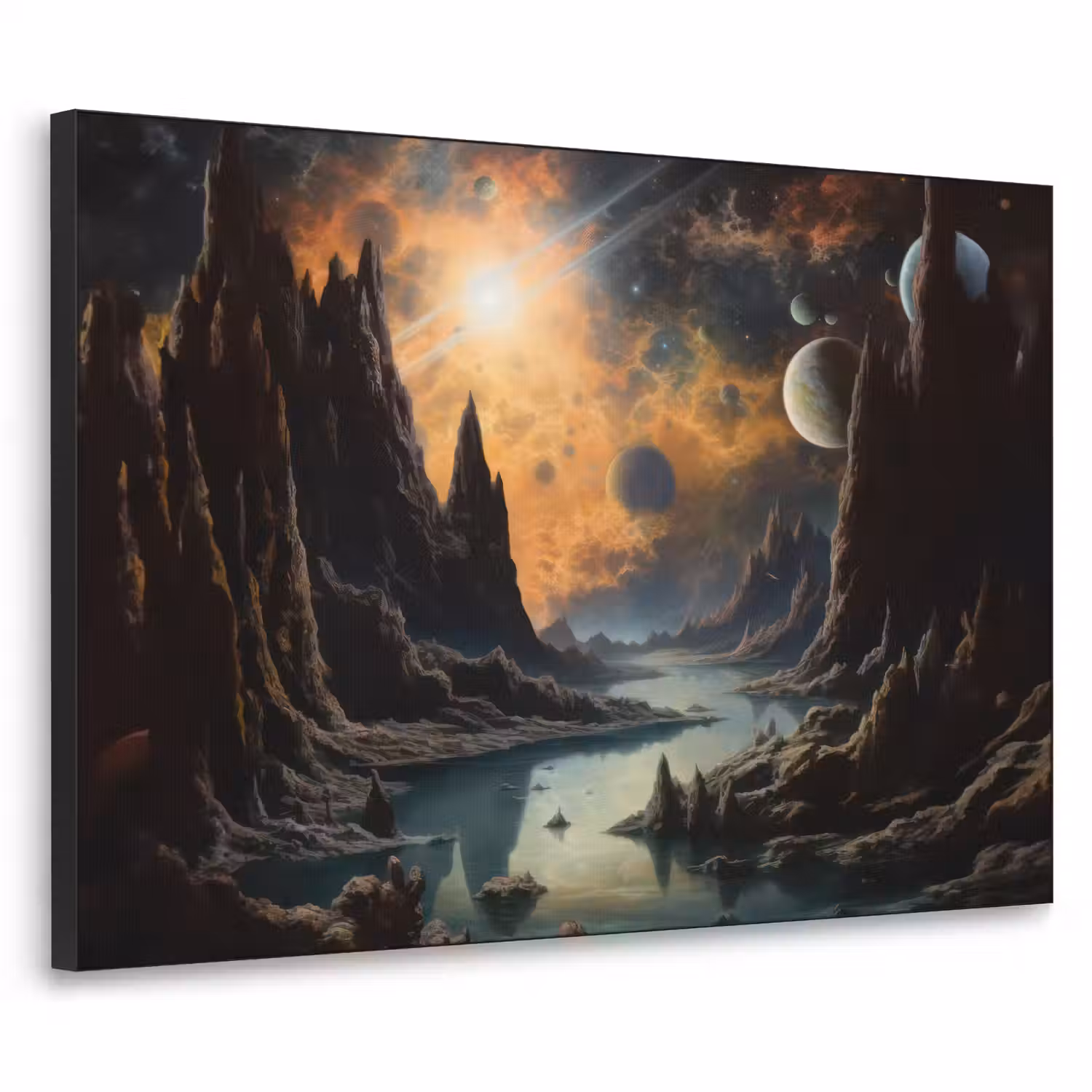 Gebergte - Rafijn - Rivier - Planeten Textielframe zwart klein -3d